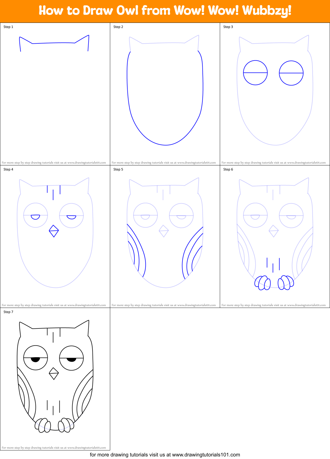 How to Draw Owl from Wow! Wow! Wubbzy! Printable Step by Step