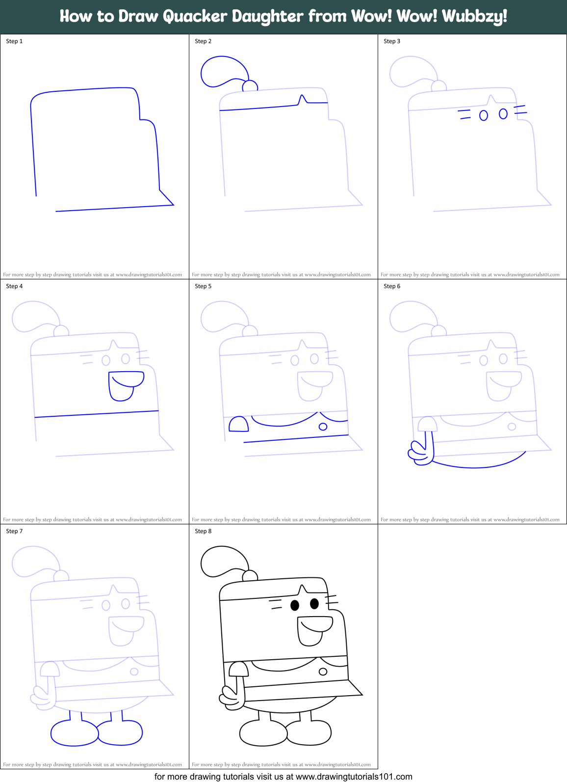 How to Draw Quacker Daughter from Wow! Wow! Wubbzy! Printable Step by Step