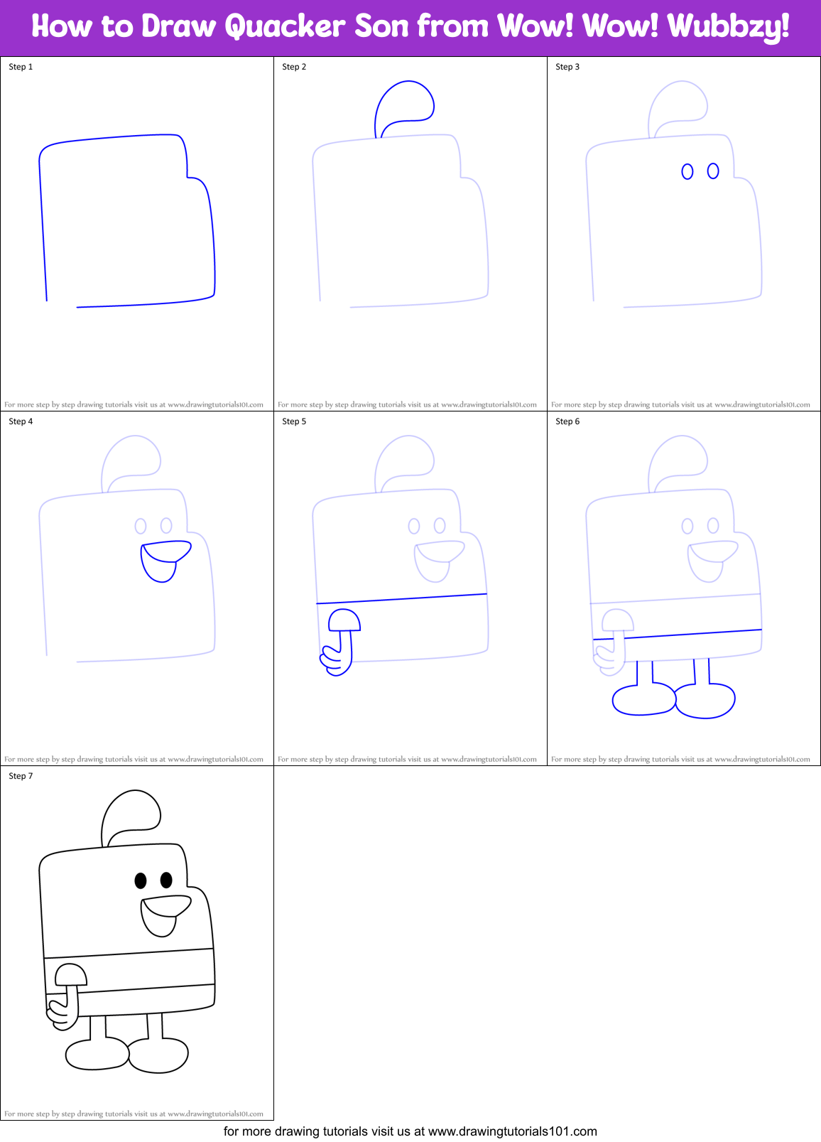 How to Draw Quacker Son from Wow! Wow! Wubbzy! Printable Step by Step