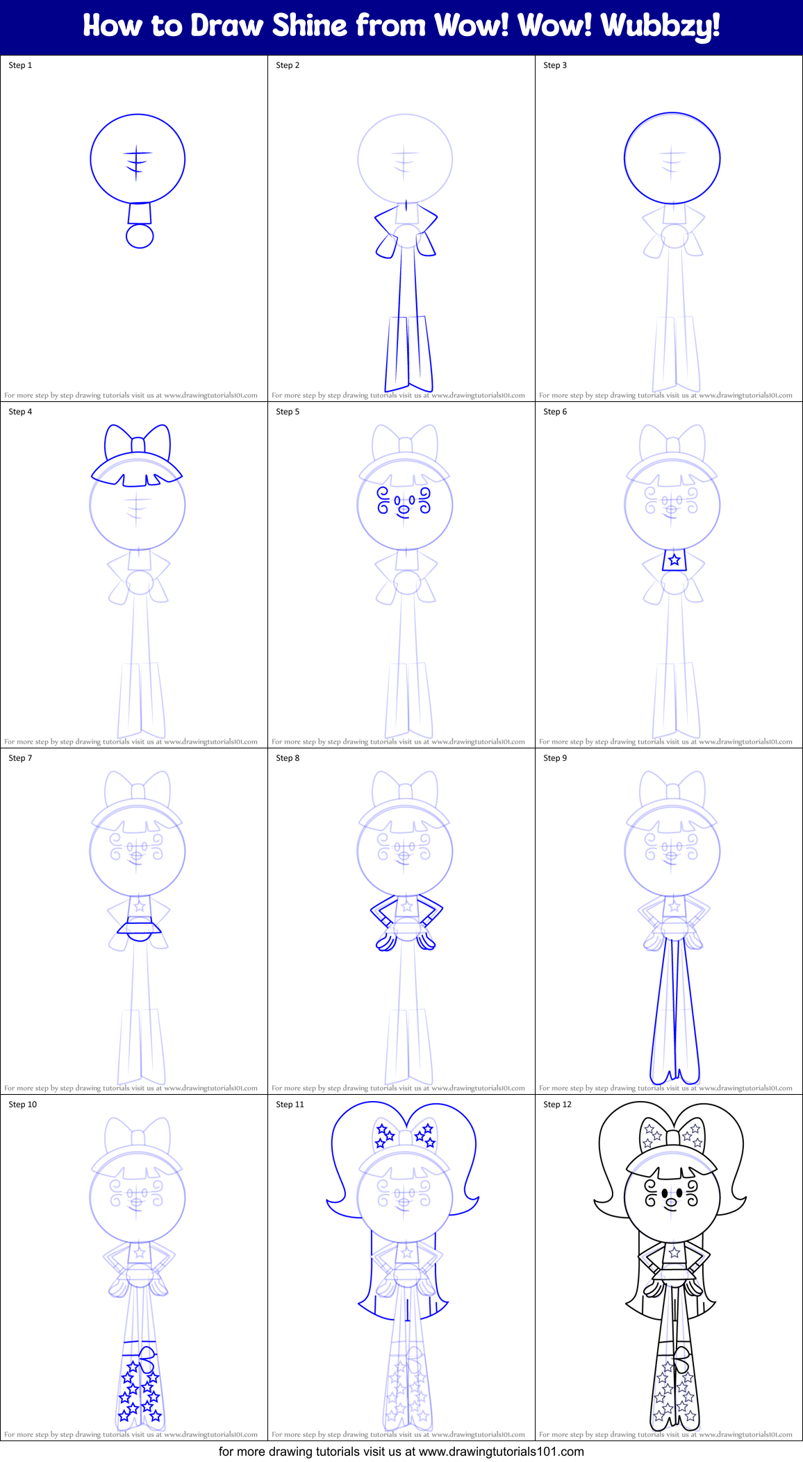 How to Draw Shine from Wow! Wow! Wubbzy! Printable Step by Step