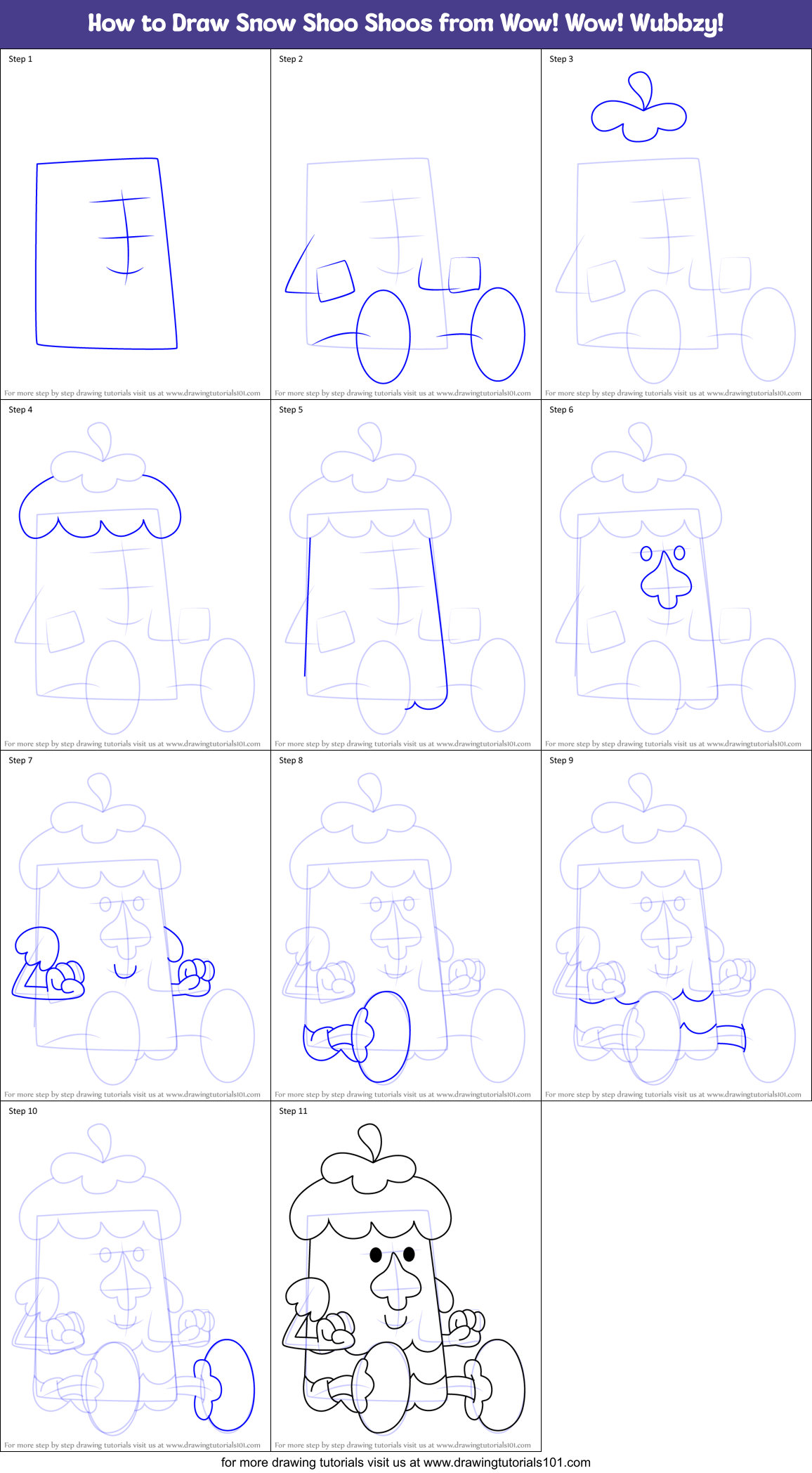 How to Draw Snow Shoo Shoos from Wow! Wow! Wubbzy! Printable Step by Step