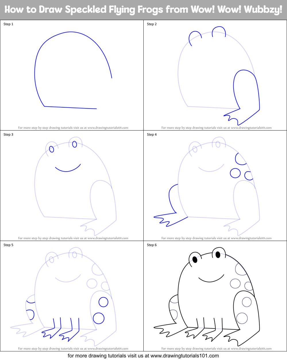 How to Draw Speckled Flying Frogs from Wow! Wow! Wubbzy! Printable Step by Step