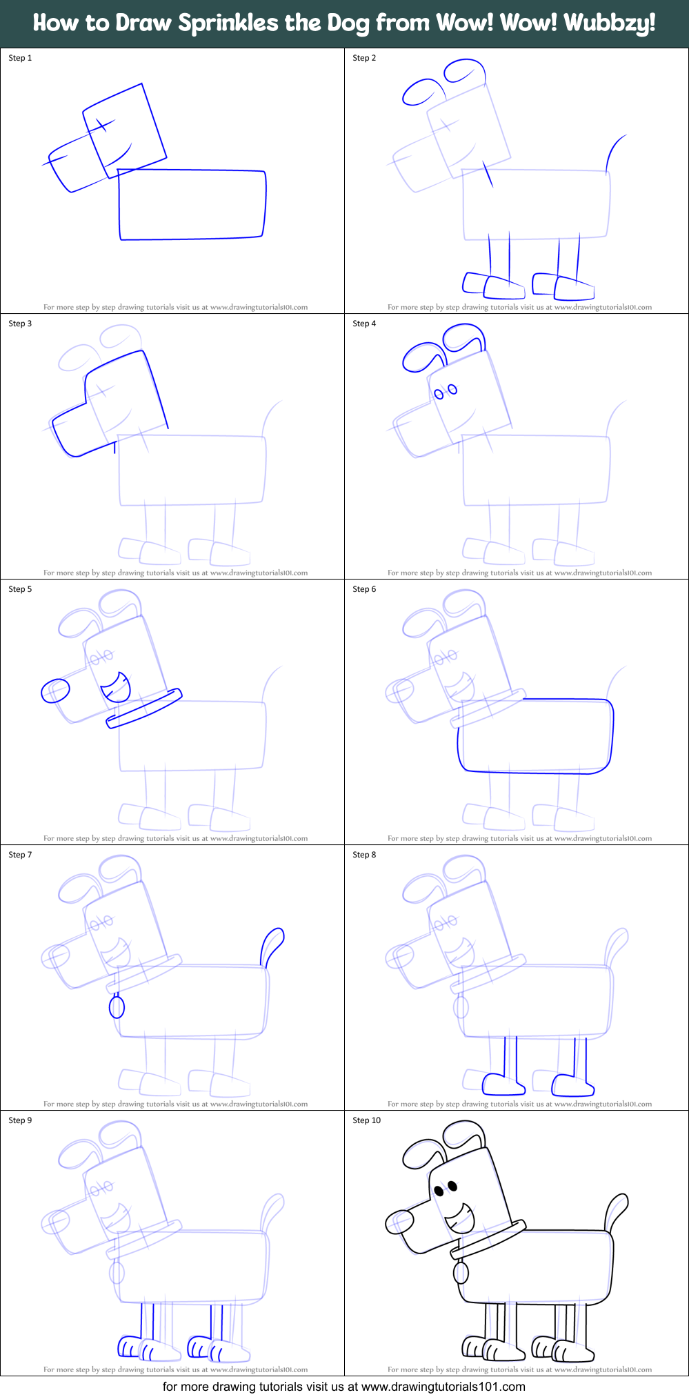 How to Draw Sprinkles the Dog from Wow! Wow! Wubbzy! Printable Step by Step