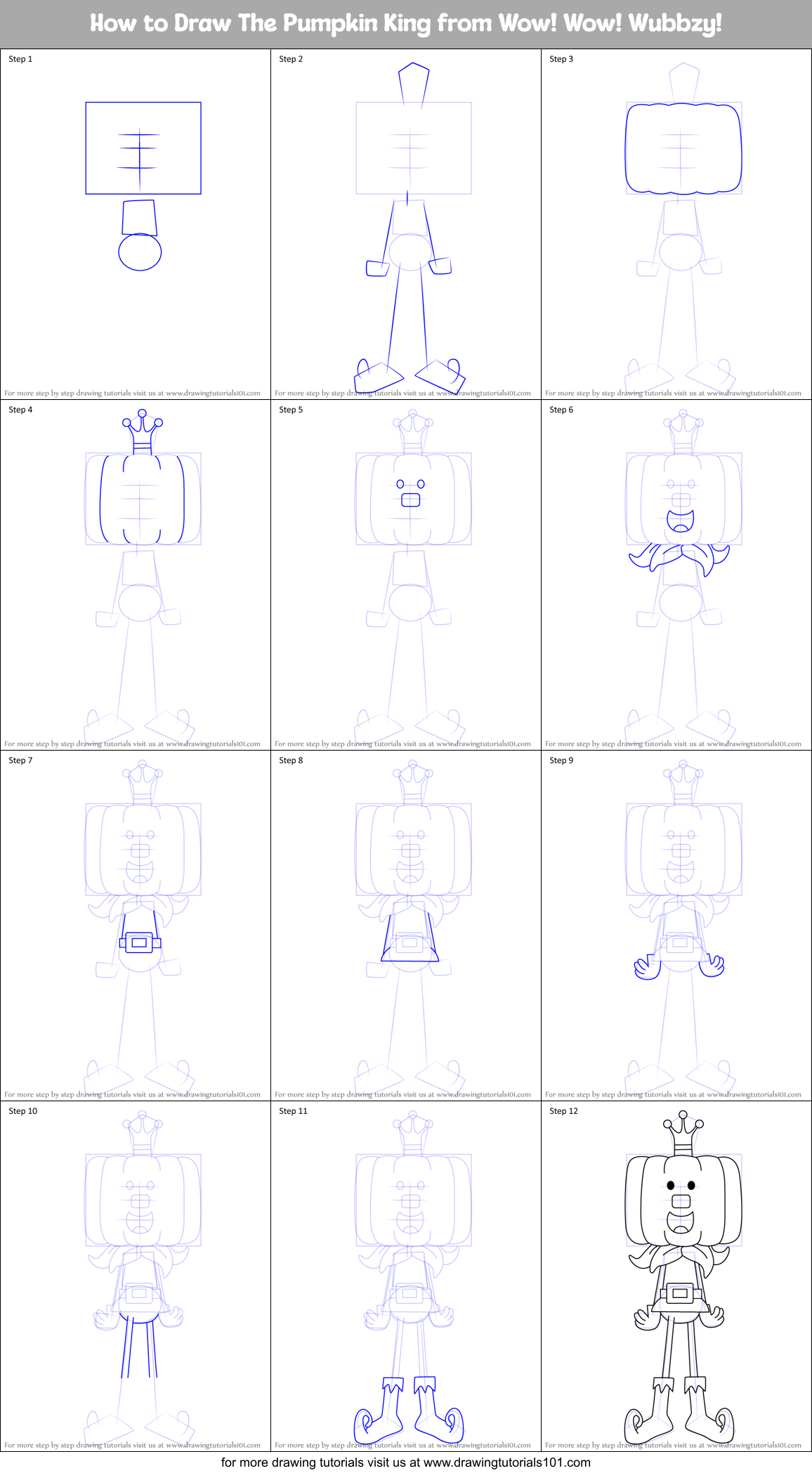 How to Draw The Pumpkin King from Wow! Wow! Wubbzy! Printable Step by Step