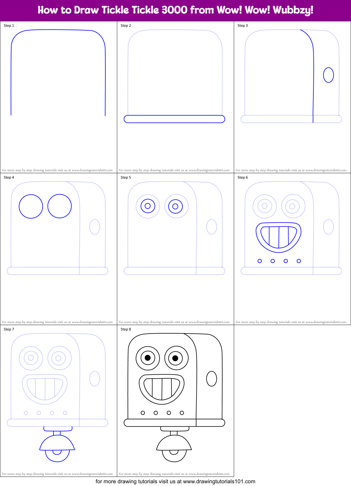 How to Draw Tickle Tickle 3000 from Wow! Wow! Wubbzy! Printable Step by Step