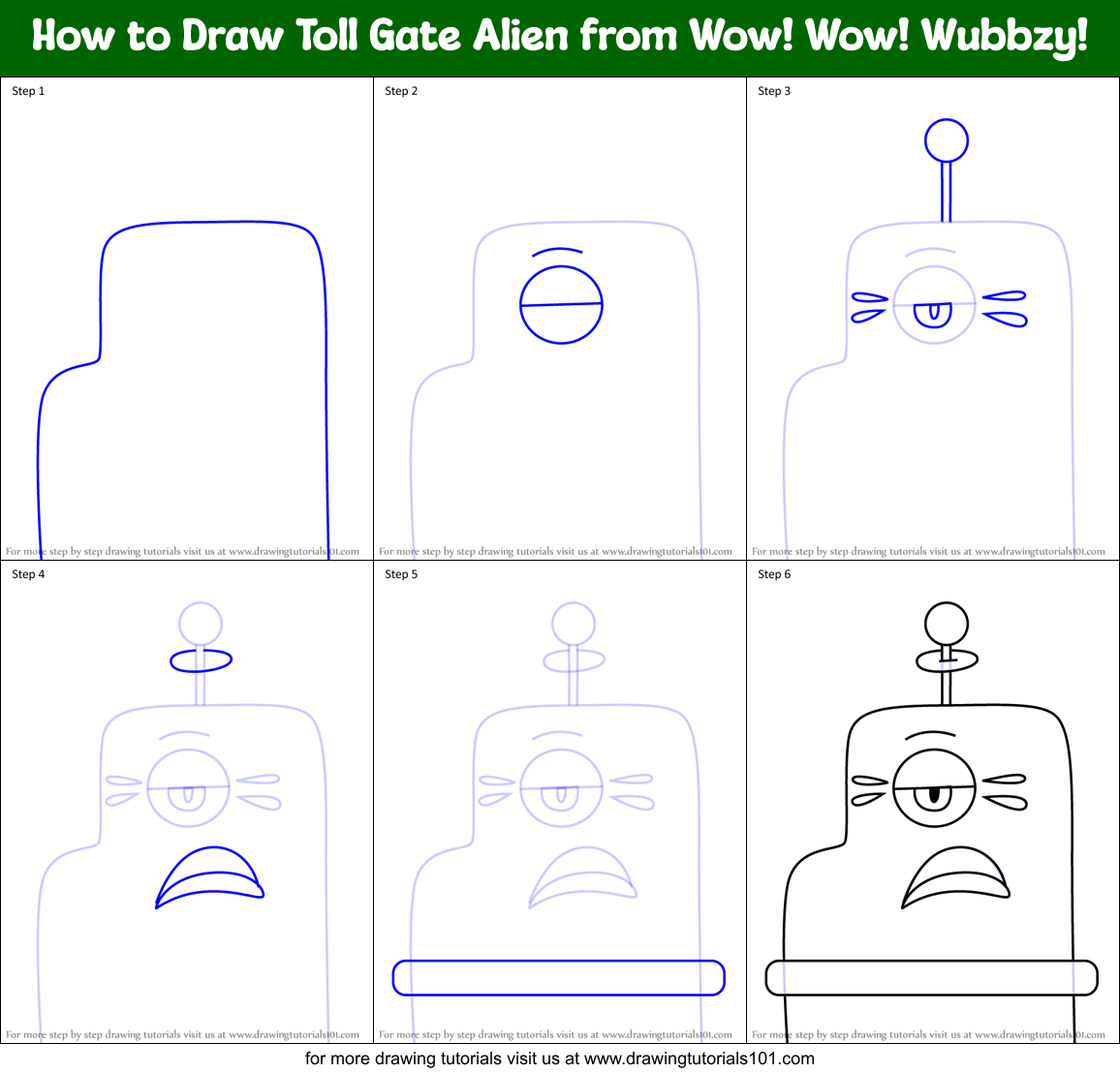 How to Draw Toll Gate Alien from Wow! Wow! Wubbzy! Printable Step by Step
