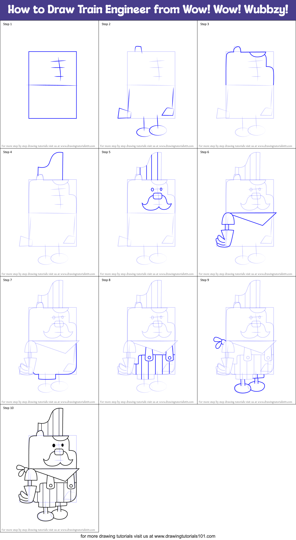 How to Draw Train Engineer from Wow! Wow! Wubbzy! Printable Step by Step