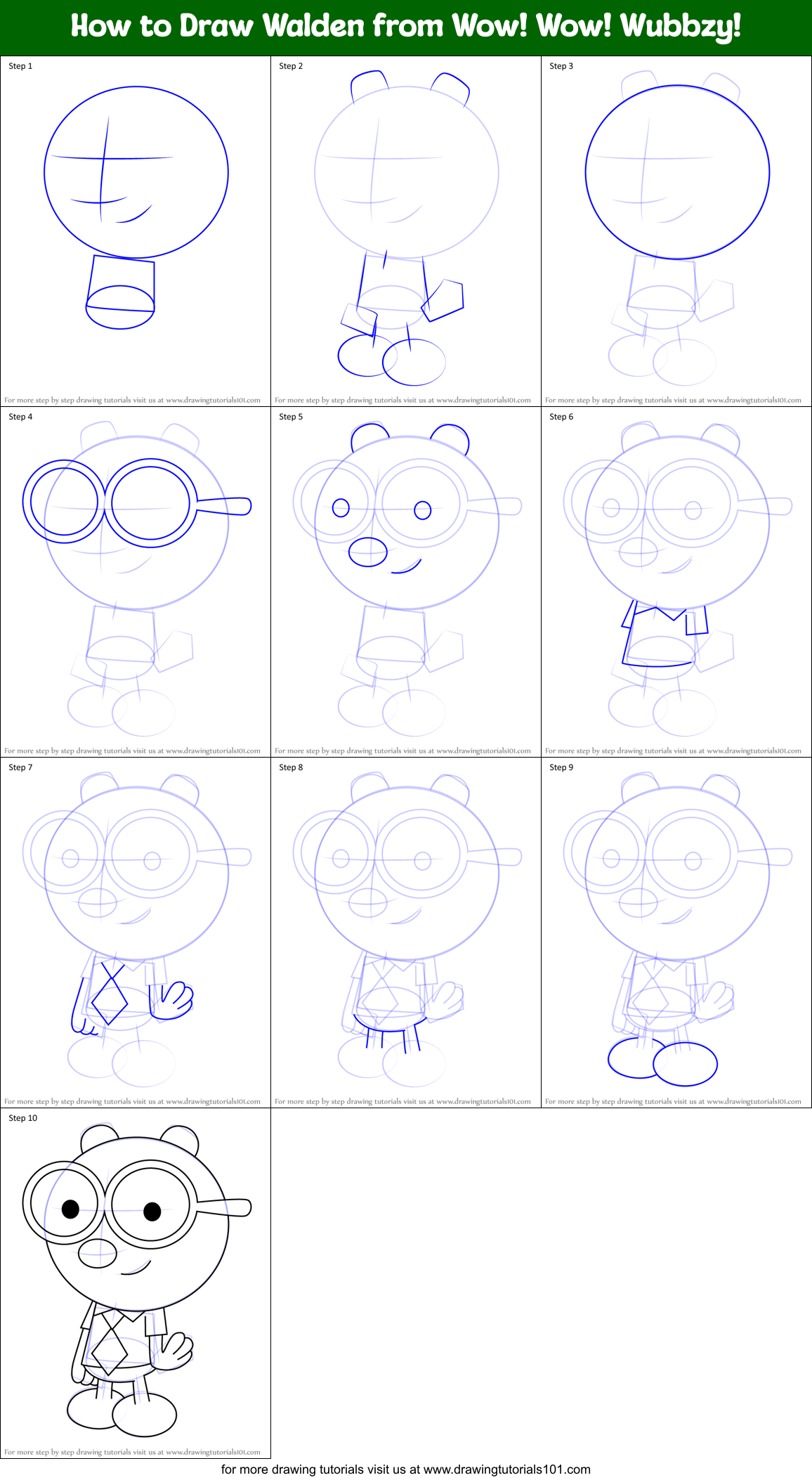 How to Draw Walden from Wow! Wow! Wubbzy! Printable Step by Step
