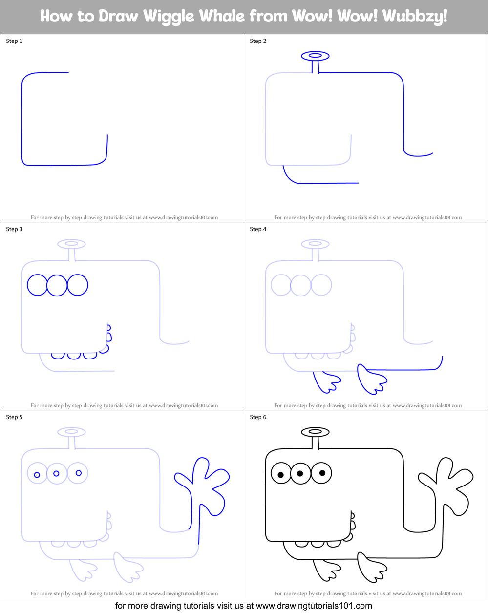 How to Draw Wiggle Whale from Wow! Wow! Wubbzy! Printable Step by Step