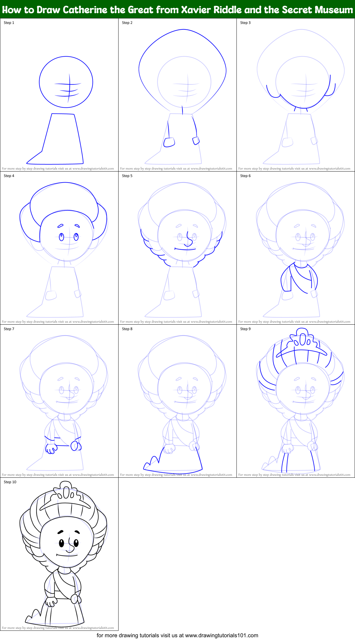 How to Draw Catherine the Great from Xavier Riddle and the Secret Museum Printable Step by Step
