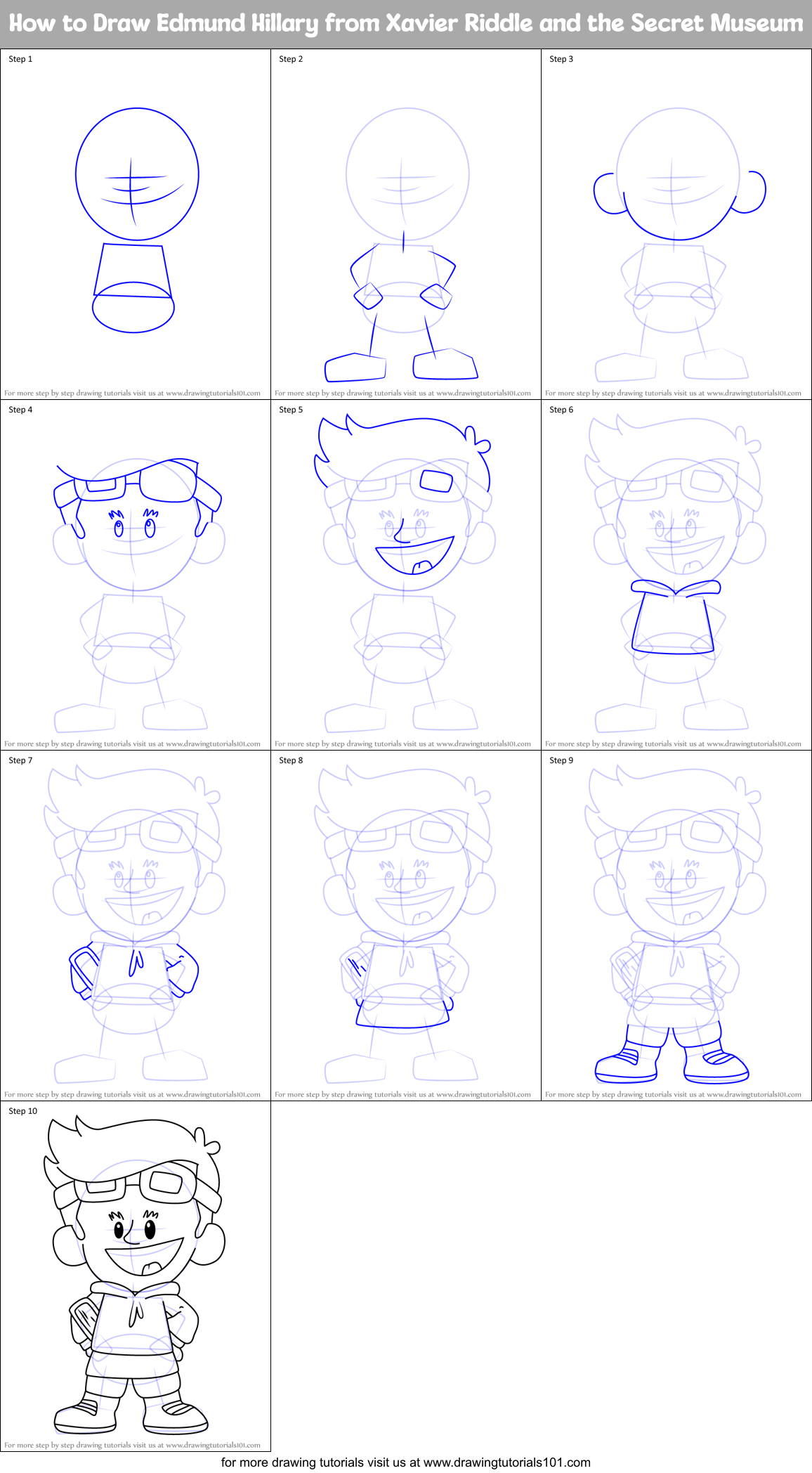 How to Draw Edmund Hillary from Xavier Riddle and the Secret Museum Printable Step by Step