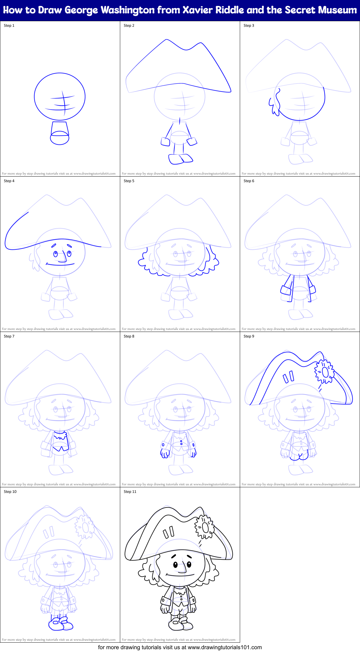 How to Draw George Washington from Xavier Riddle and the Secret Museum Printable Step by Step