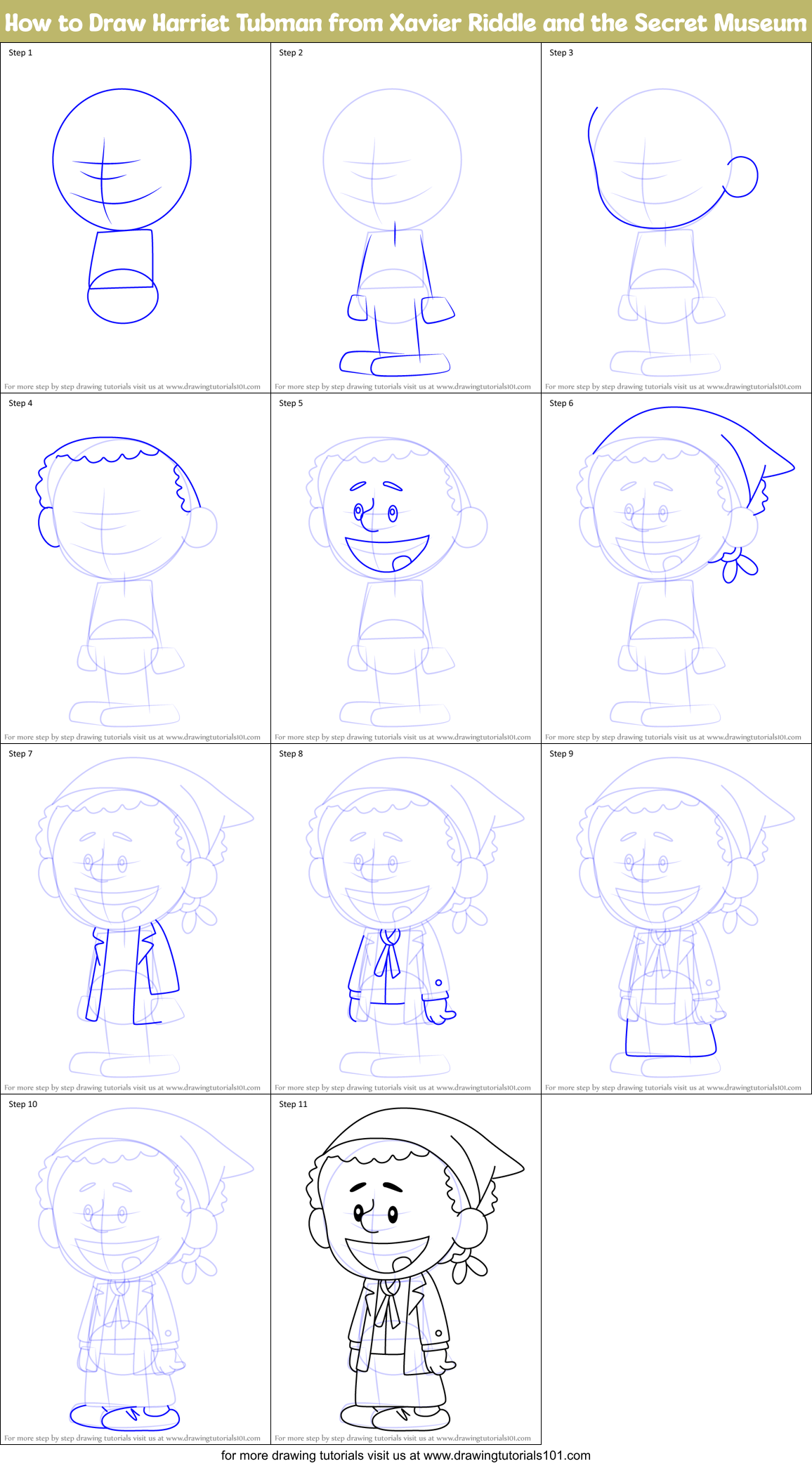 How to Draw Harriet Tubman from Xavier Riddle and the Secret Museum Printable Step by Step