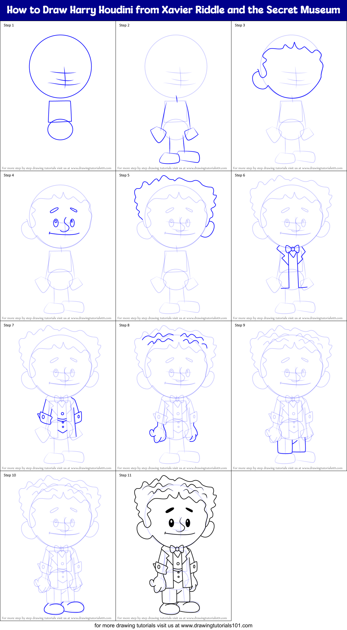 How to Draw Harry Houdini from Xavier Riddle and the Secret Museum Printable Step by Step