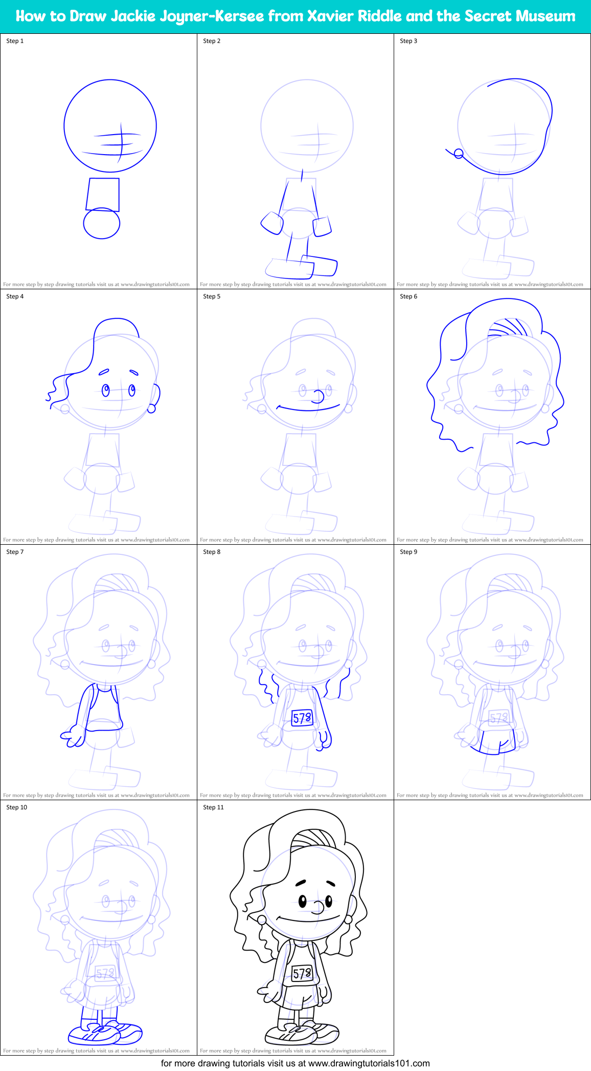 How to Draw Jackie Joyner-Kersee from Xavier Riddle and the Secret Museum Printable Step by Step