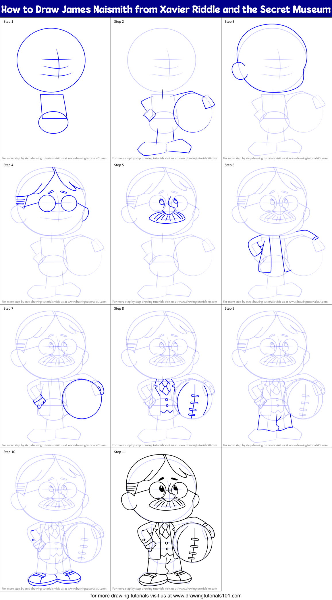 How to Draw James Naismith from Xavier Riddle and the Secret Museum Printable Step by Step