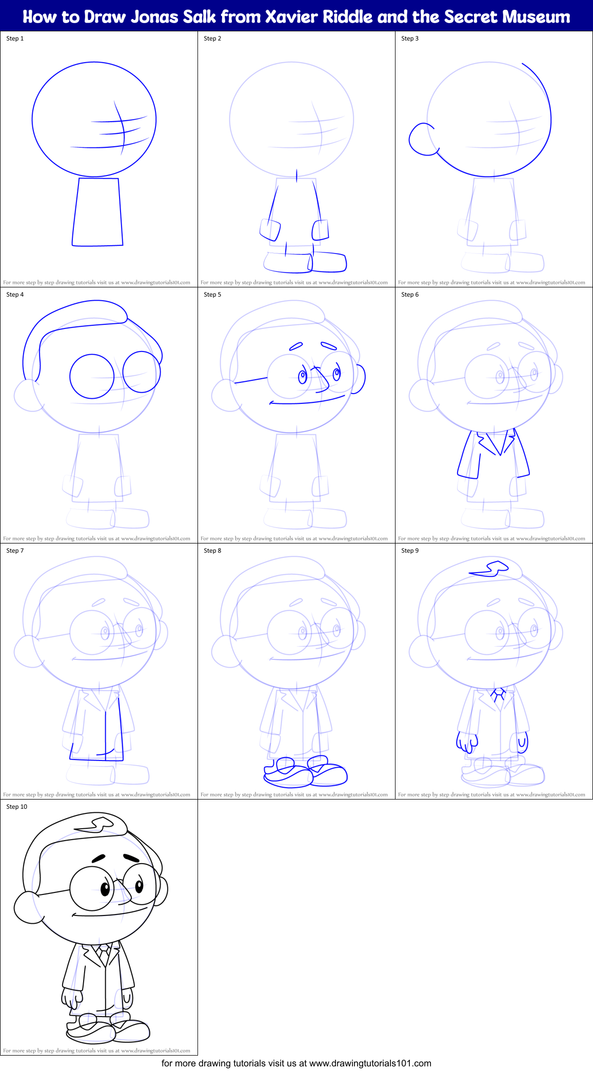 How to Draw Jonas Salk from Xavier Riddle and the Secret Museum Printable Step by Step