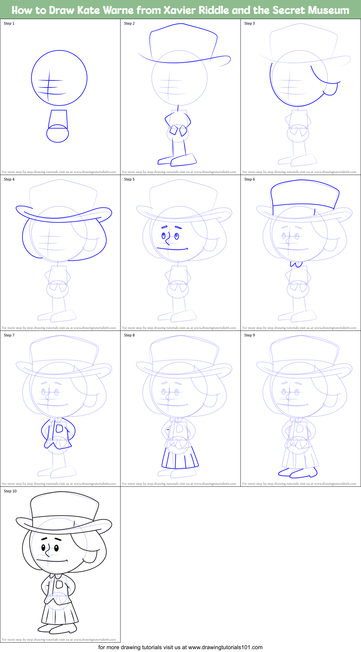 How to Draw Kate Warne from Xavier Riddle and the Secret Museum Printable Step by Step