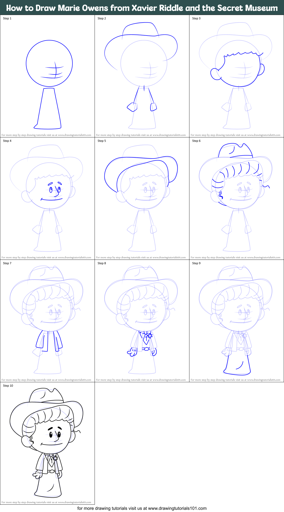 How to Draw Marie Owens from Xavier Riddle and the Secret Museum Printable Step by Step