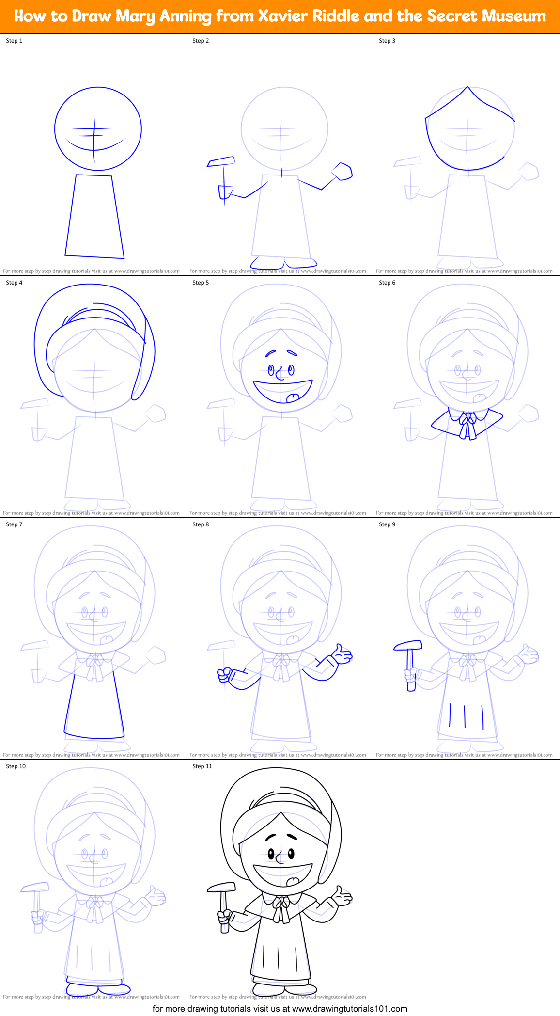 How to Draw Mary Anning from Xavier Riddle and the Secret Museum Printable Step by Step