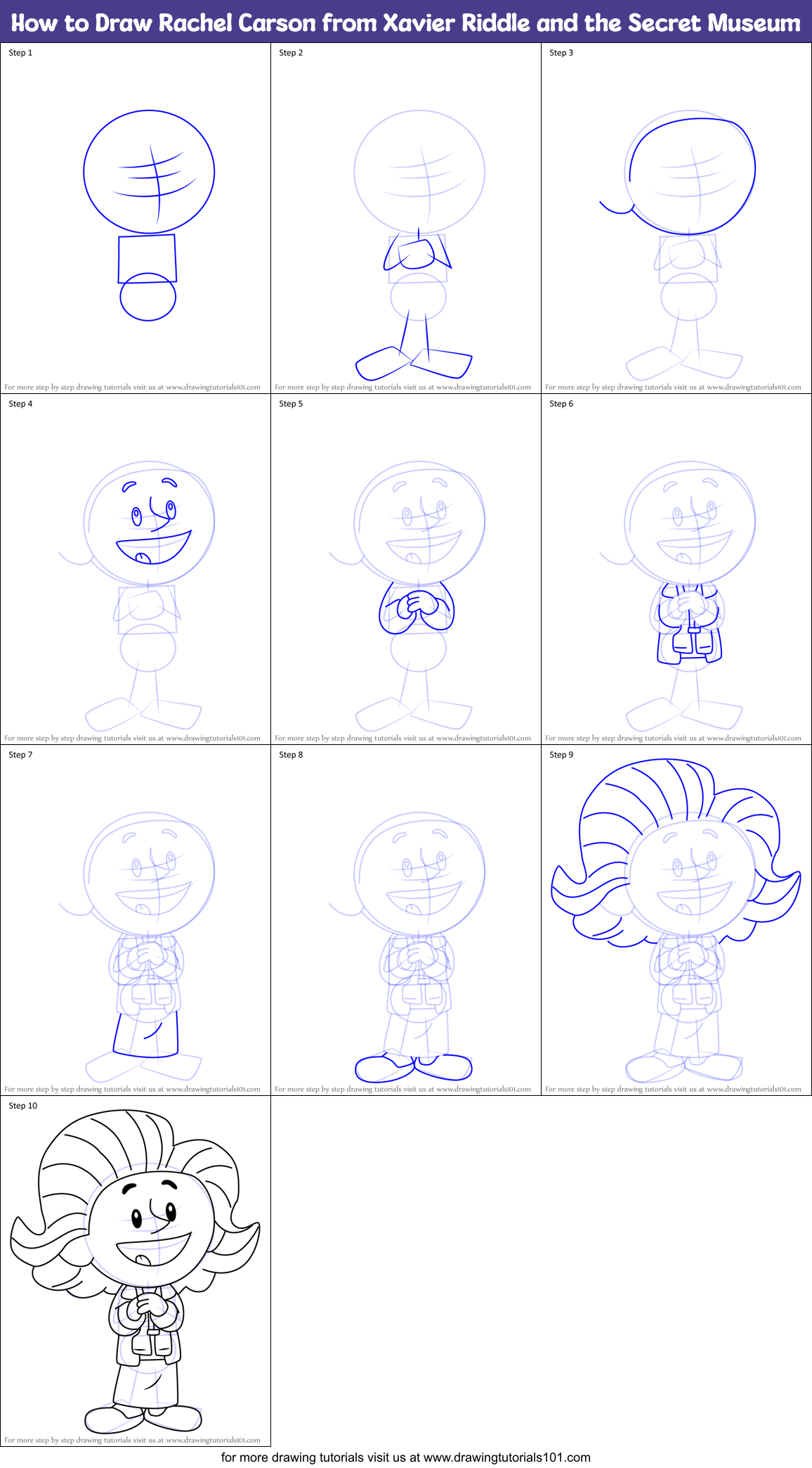 How to Draw Rachel Carson from Xavier Riddle and the Secret Museum Printable Step by Step