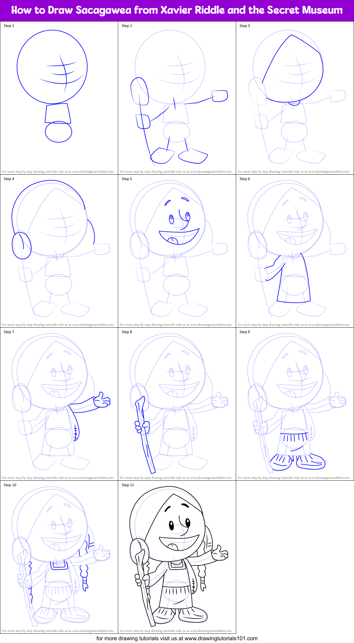 How to Draw Sacagawea from Xavier Riddle and the Secret Museum Printable Step by Step