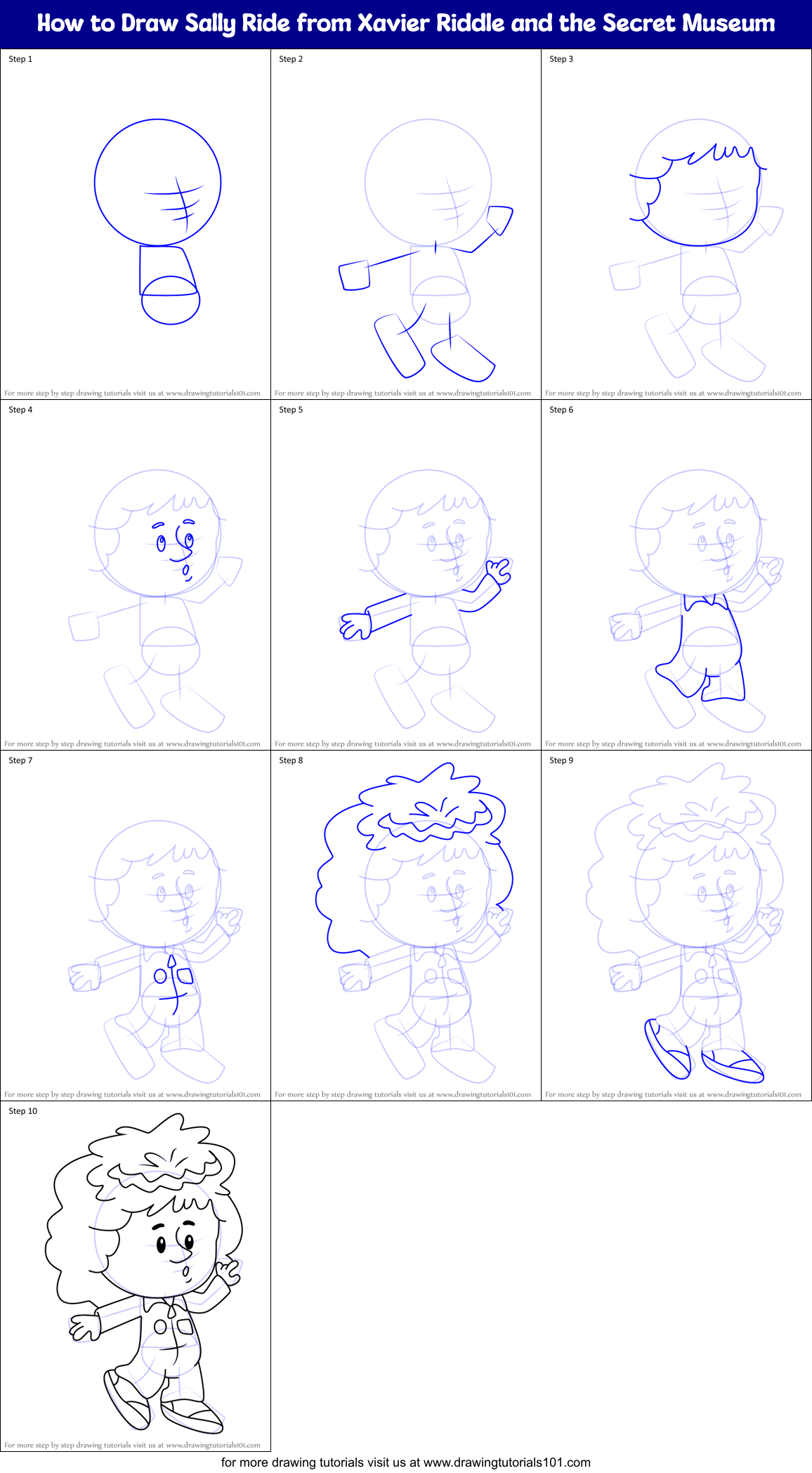 How to Draw Sally Ride from Xavier Riddle and the Secret Museum Printable Step by Step