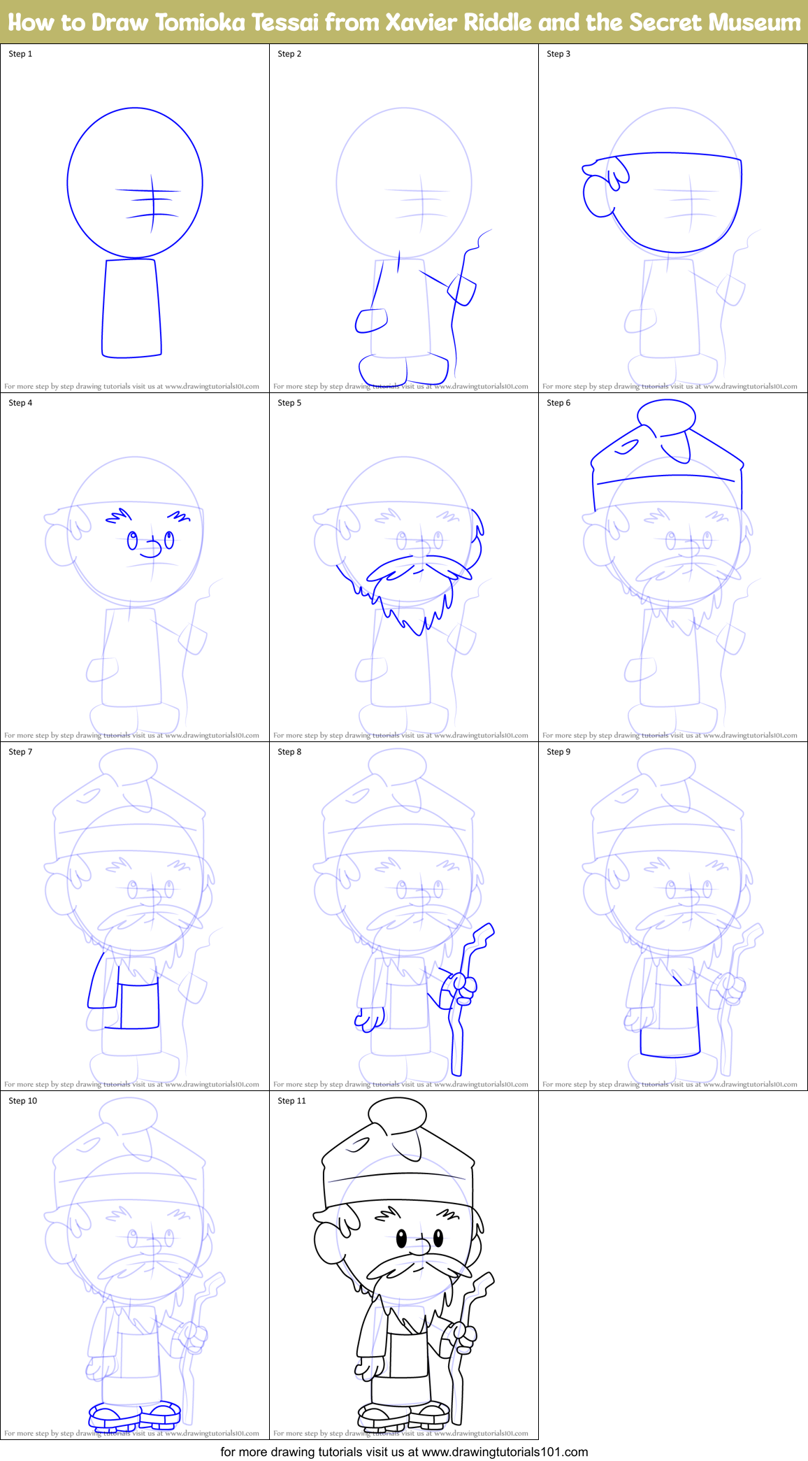 How to Draw Tomioka Tessai from Xavier Riddle and the Secret Museum Printable Step by Step