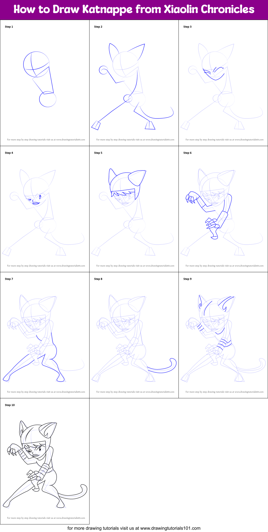 How to Draw Katnappe from Xiaolin Chronicles Printable Step by Step