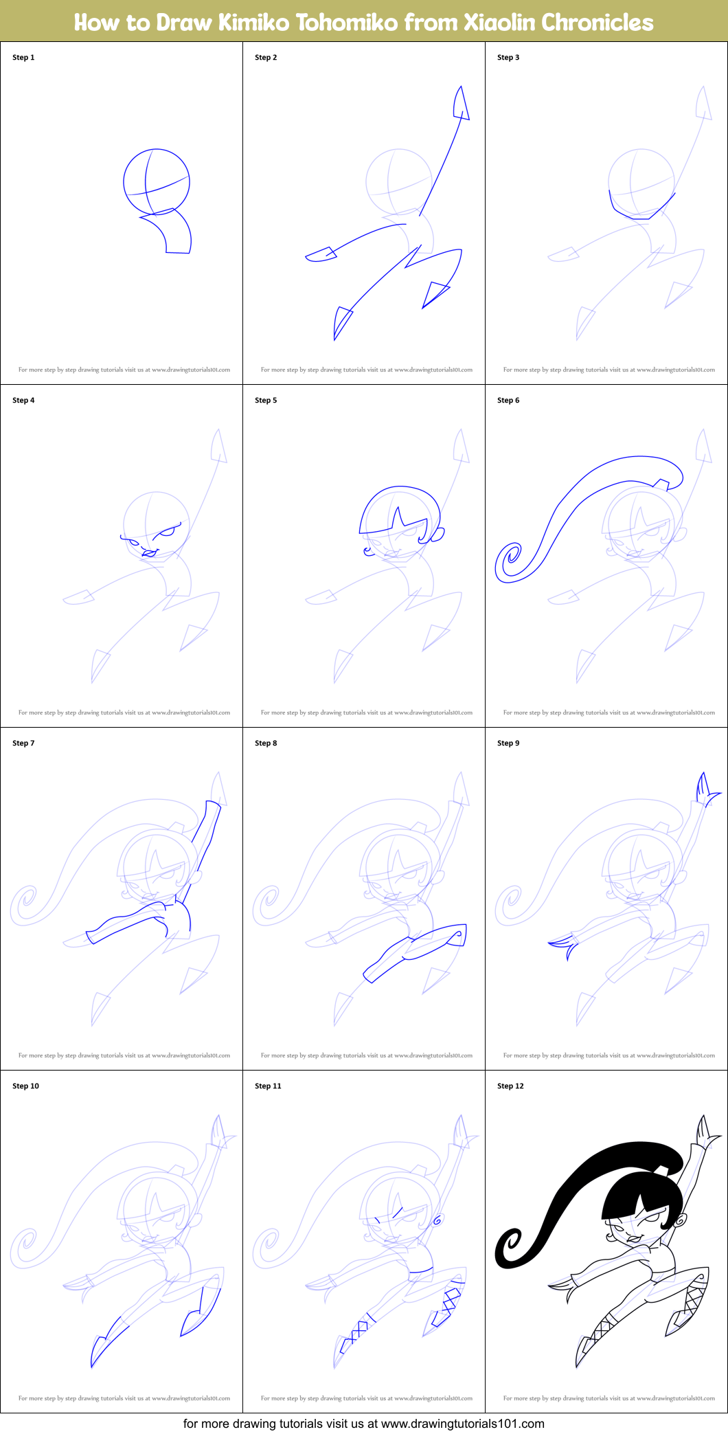 How to Draw Kimiko Tohomiko from Xiaolin Chronicles Printable Step by Step