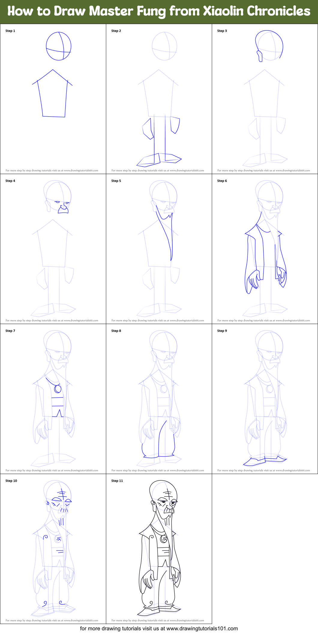 How to Draw Master Fung from Xiaolin Chronicles Printable Step by Step