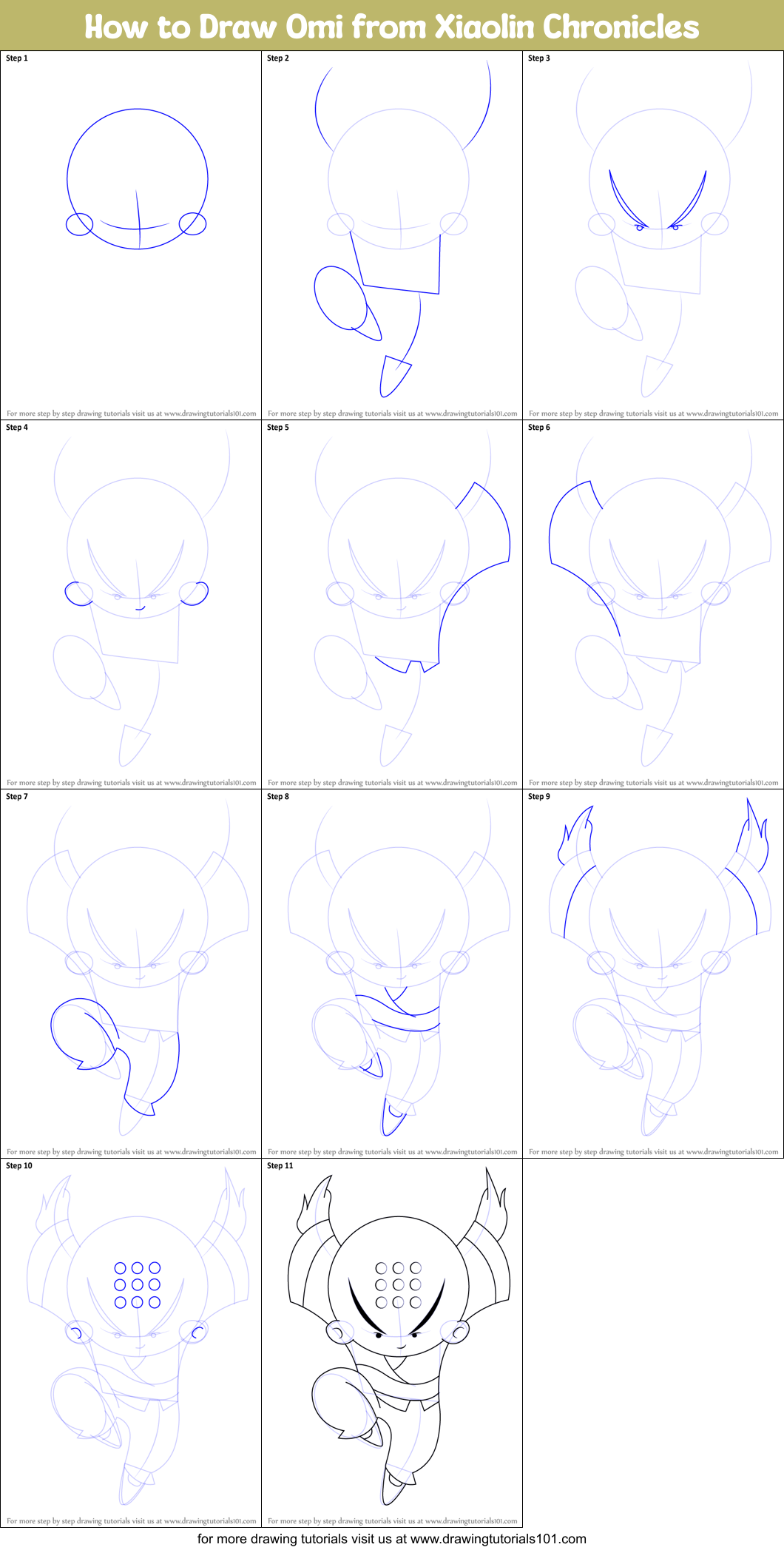 How to Draw Omi from Xiaolin Chronicles Printable Step by Step