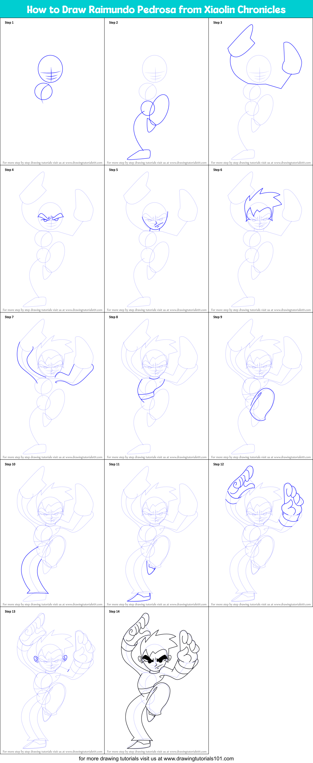 How to Draw Raimundo Pedrosa from Xiaolin Chronicles Printable Step by Step
