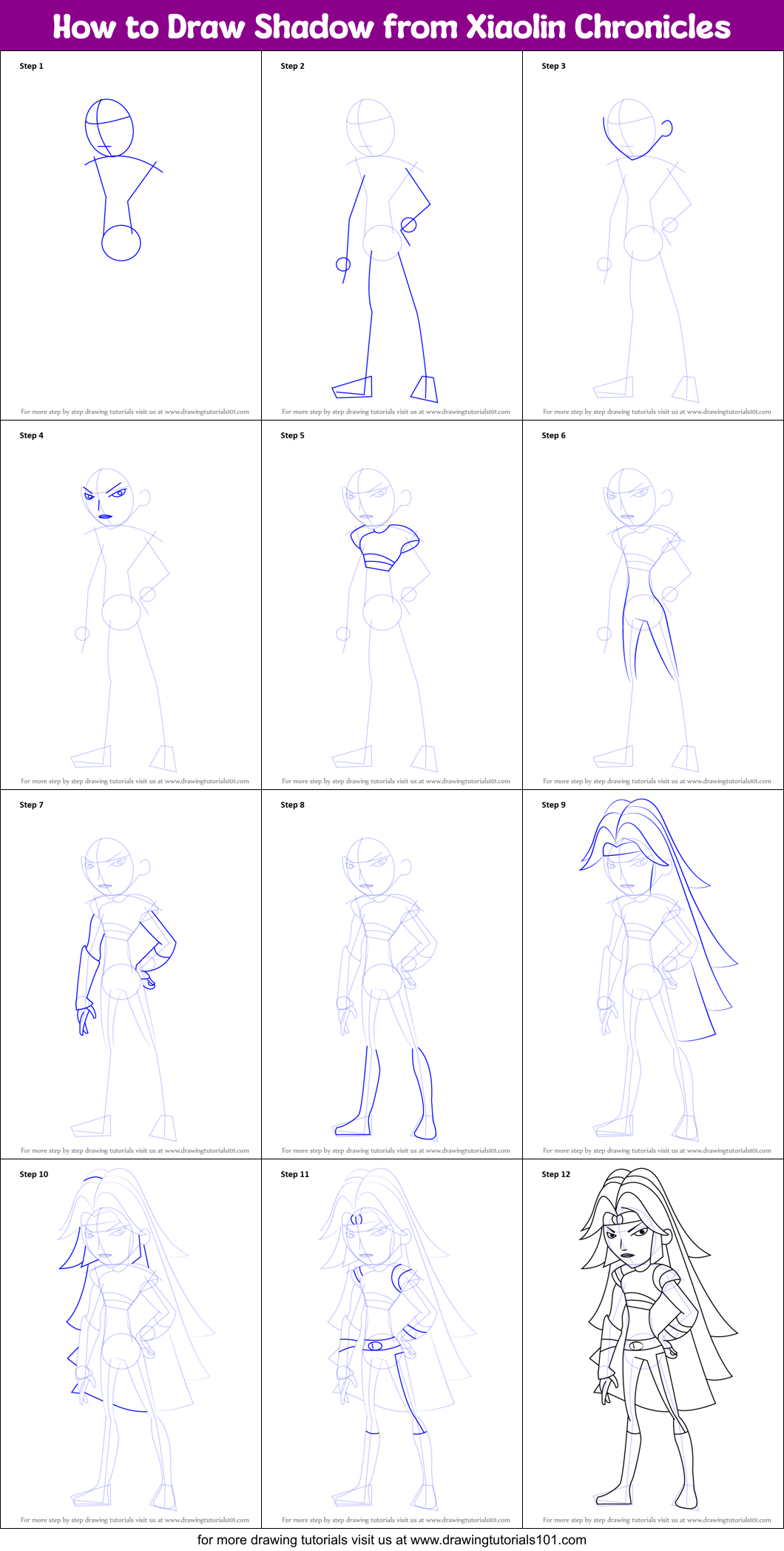 How to Draw Shadow from Xiaolin Chronicles Printable Step by Step