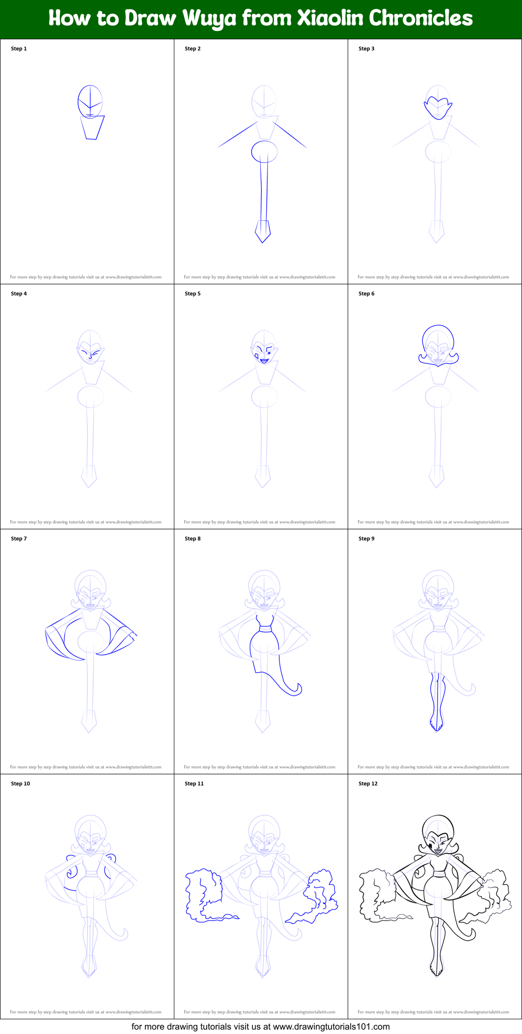 How to Draw Wuya from Xiaolin Chronicles Printable Step by Step