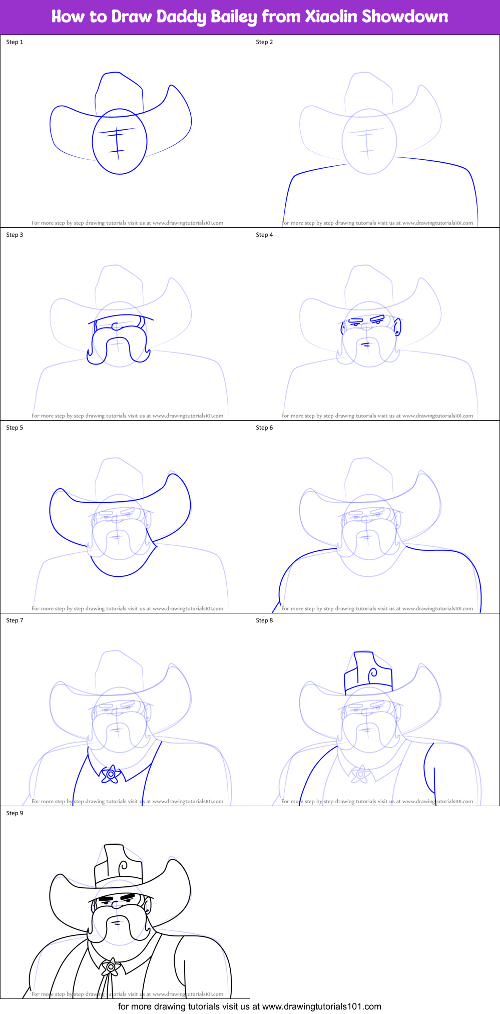 How to Draw Daddy Bailey from Xiaolin Showdown Printable Step by Step