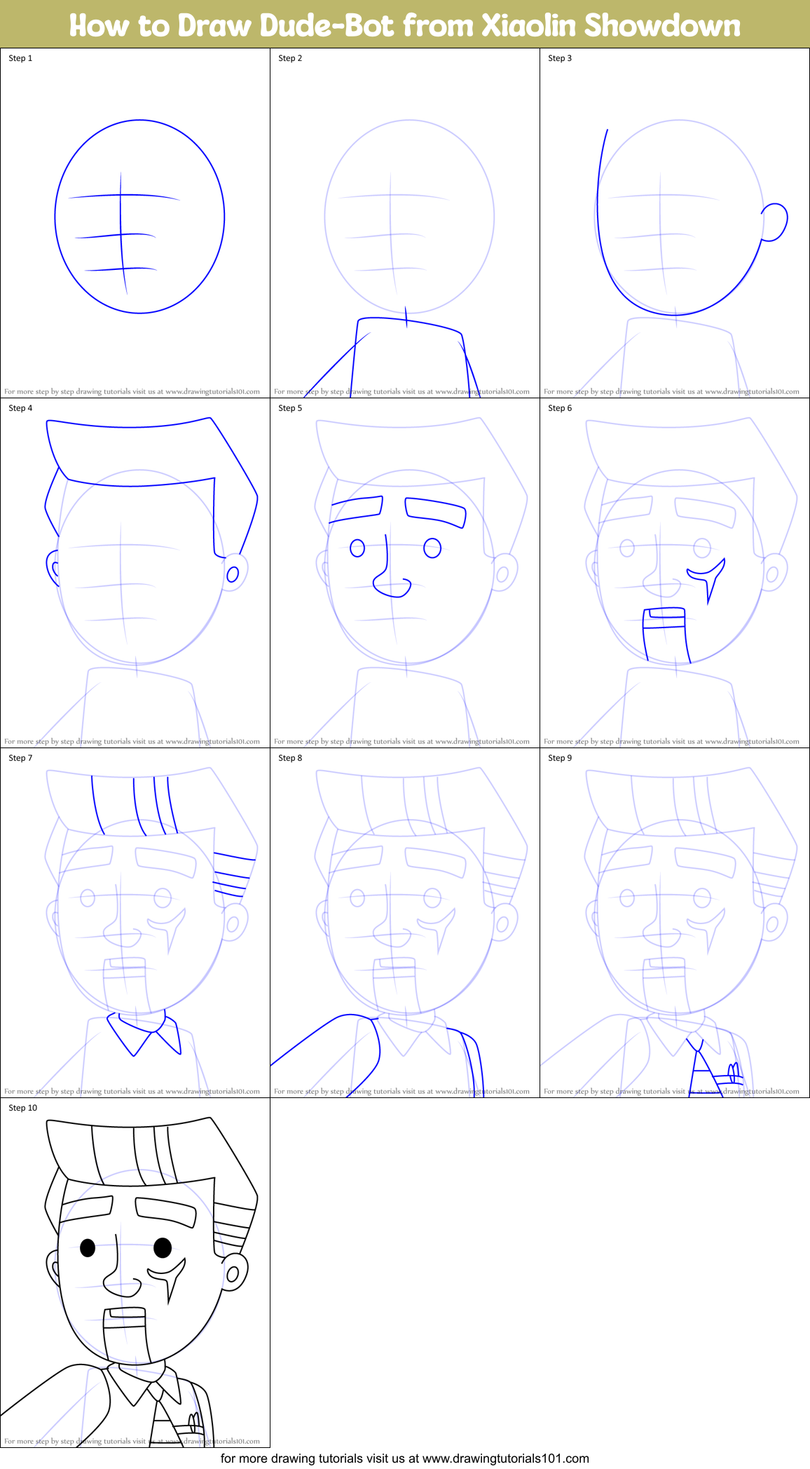 How to Draw Dude-Bot from Xiaolin Showdown Printable Step by Step
