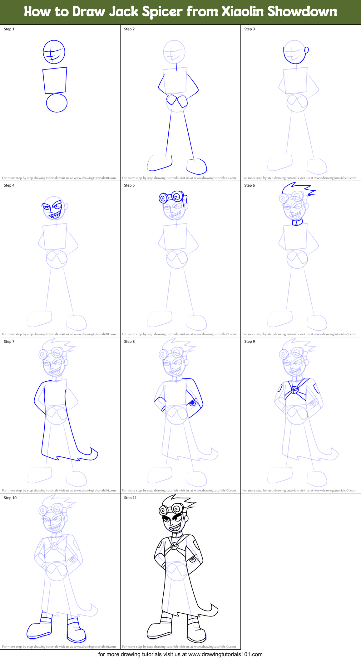 How to Draw Jack Spicer from Xiaolin Showdown Printable Step by Step