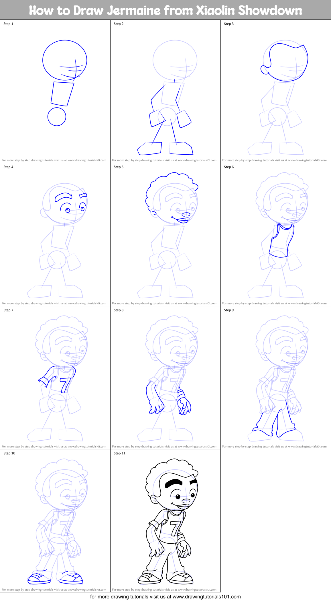 How to Draw Jermaine from Xiaolin Showdown Printable Step by Step