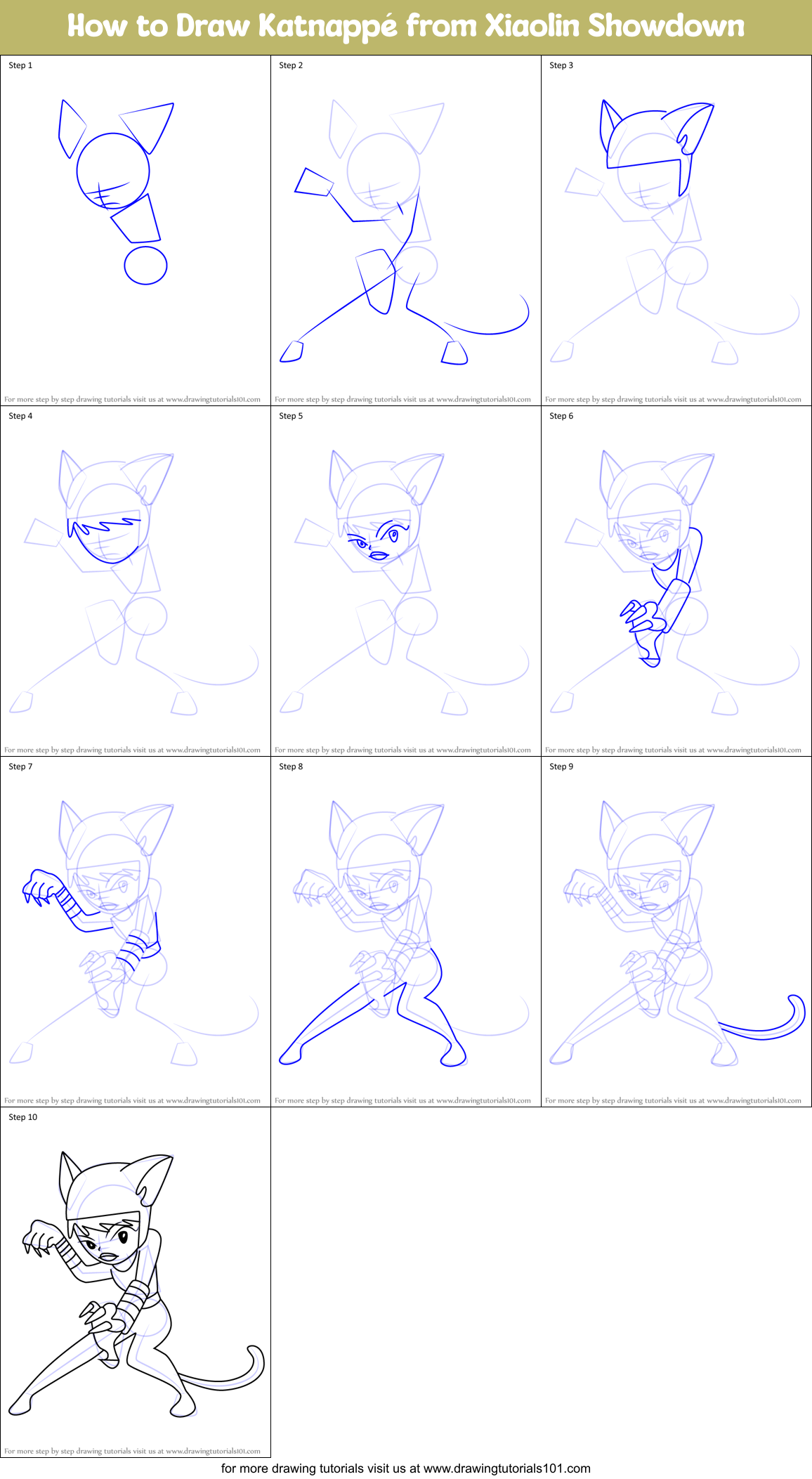 How to Draw Katnappé from Xiaolin Showdown Printable Step by Step