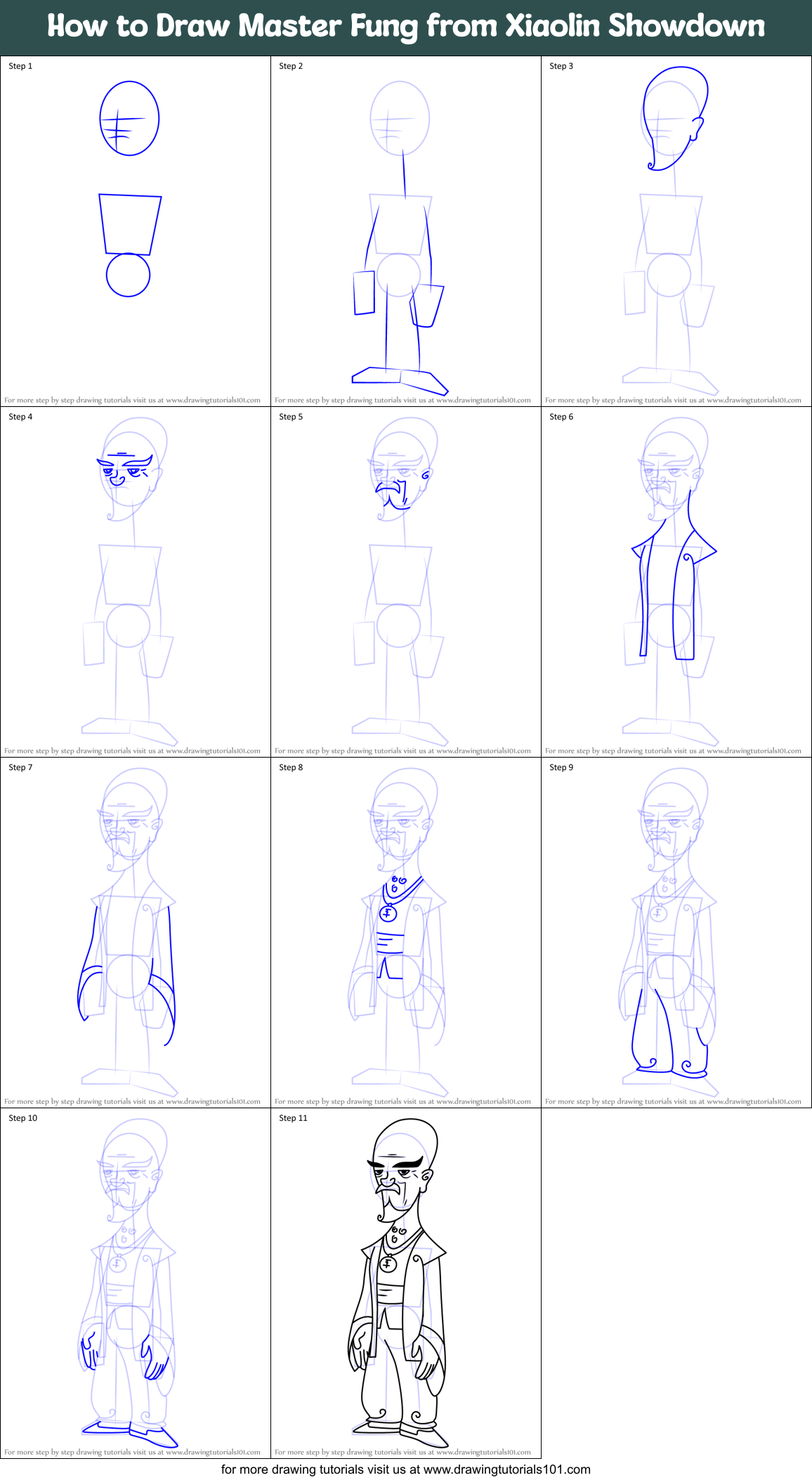 How to Draw Master Fung from Xiaolin Showdown Printable Step by Step