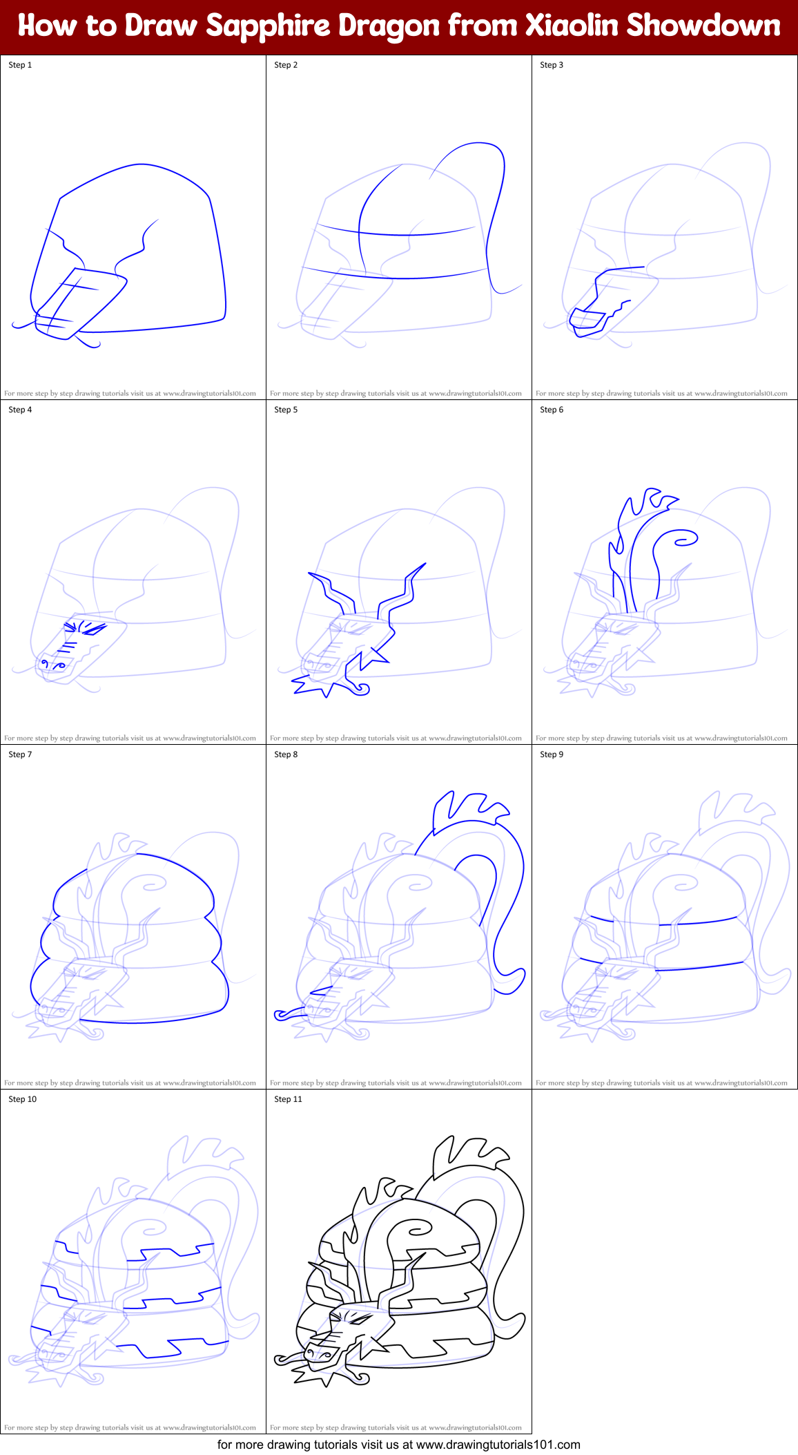 How to Draw Sapphire Dragon from Xiaolin Showdown Printable Step by Step