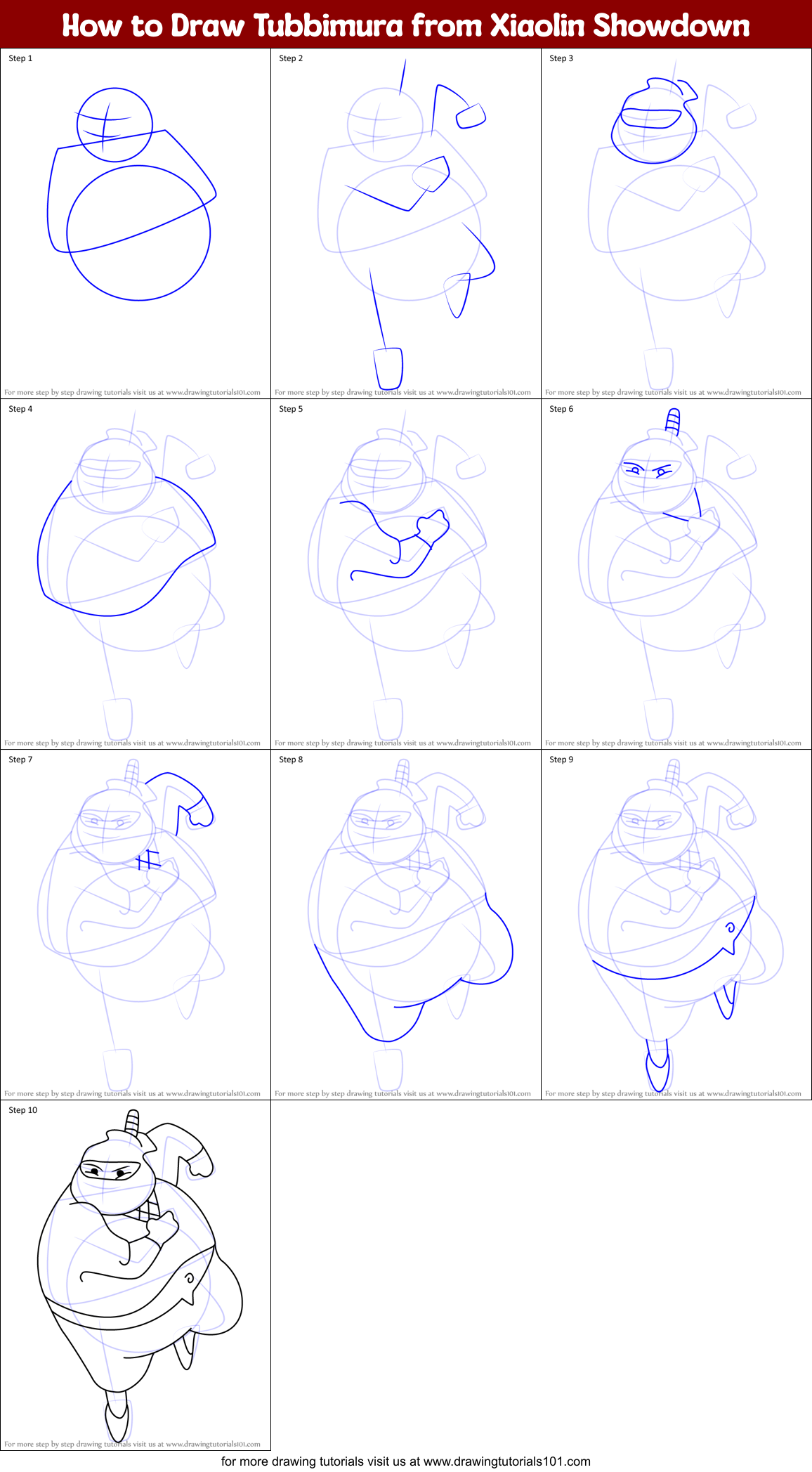 How to Draw Tubbimura from Xiaolin Showdown Printable Step by Step