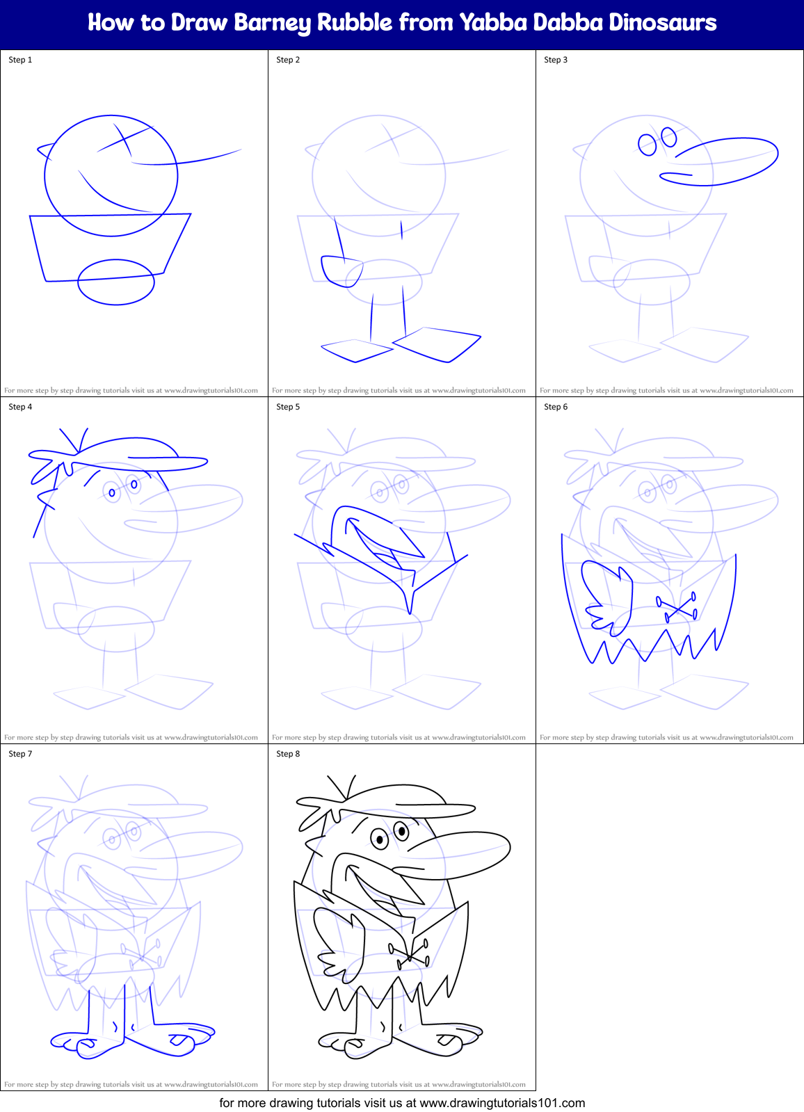 How to Draw Barney Rubble from Yabba Dabba Dinosaurs Printable Step by Step