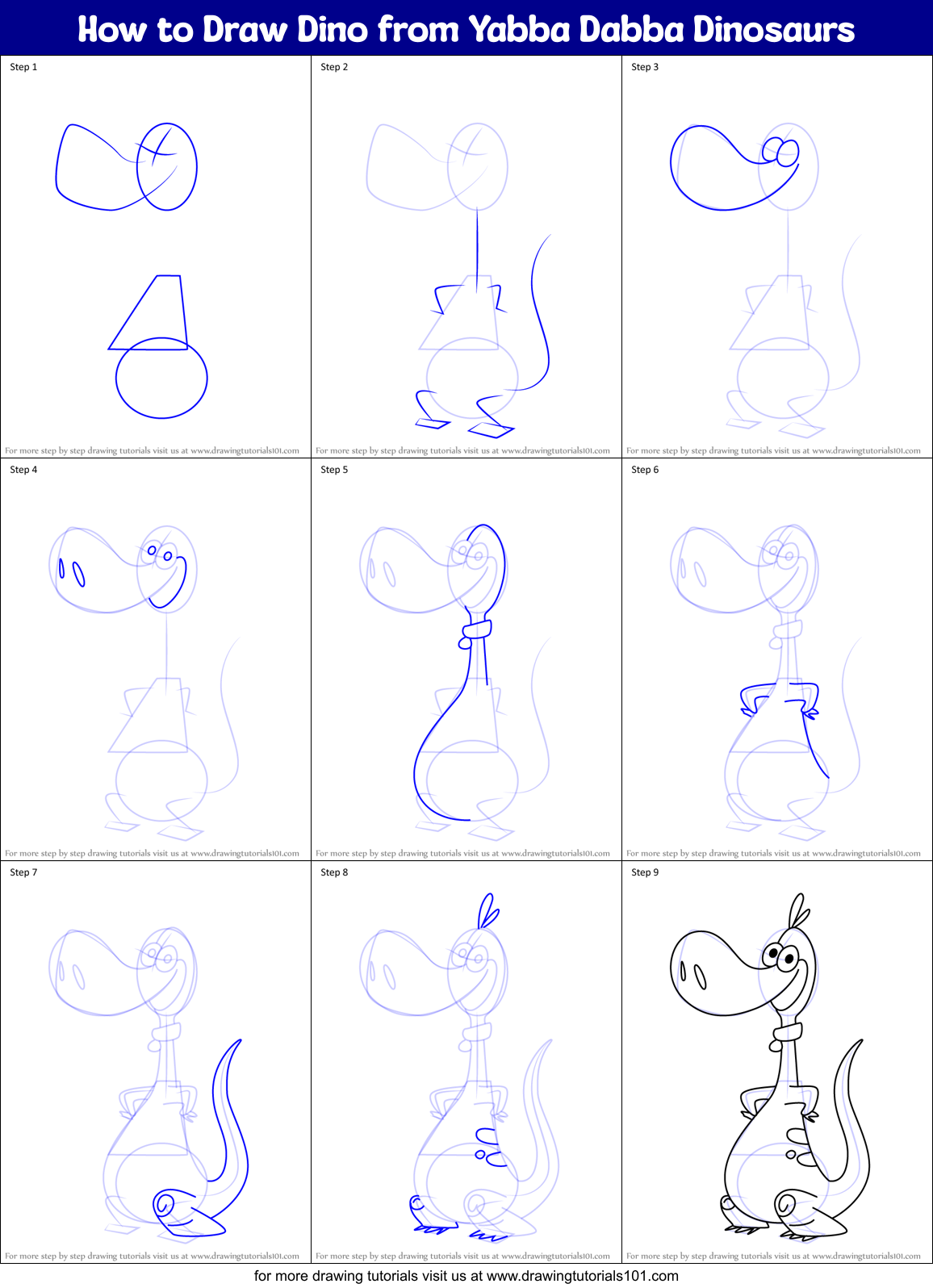 How to Draw Dino from Yabba Dabba Dinosaurs Printable Step by Step