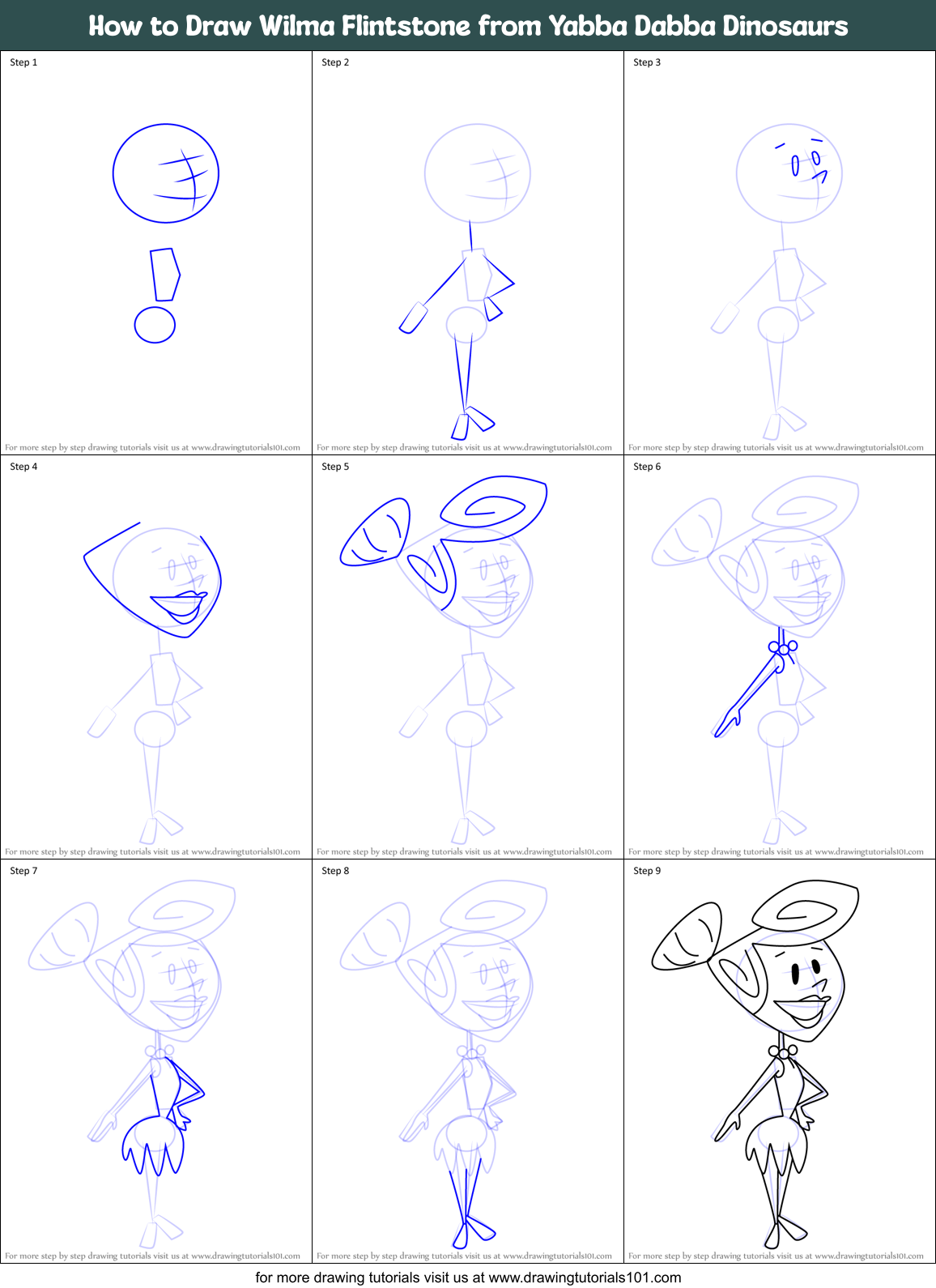 How to Draw Wilma Flintstone from Yabba Dabba Dinosaurs Printable Step by Step
