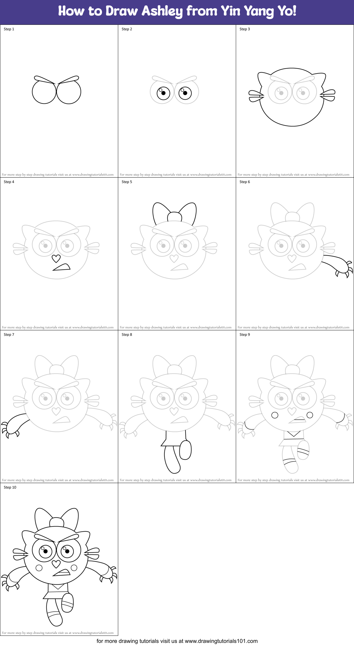 How to Draw Ashley from Yin Yang Yo! Printable Step by Step