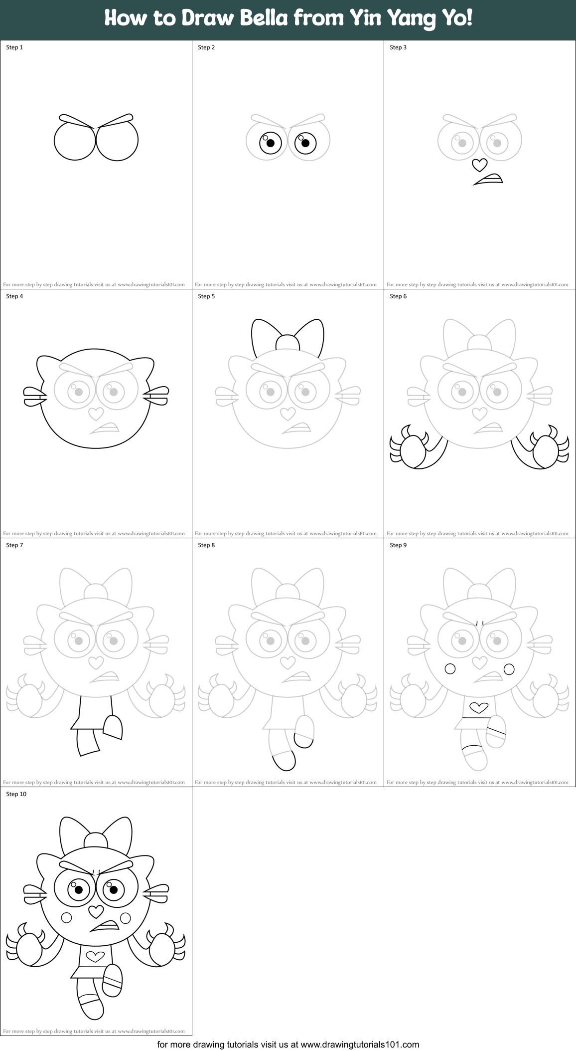 How to Draw Bella from Yin Yang Yo! Printable Step by Step