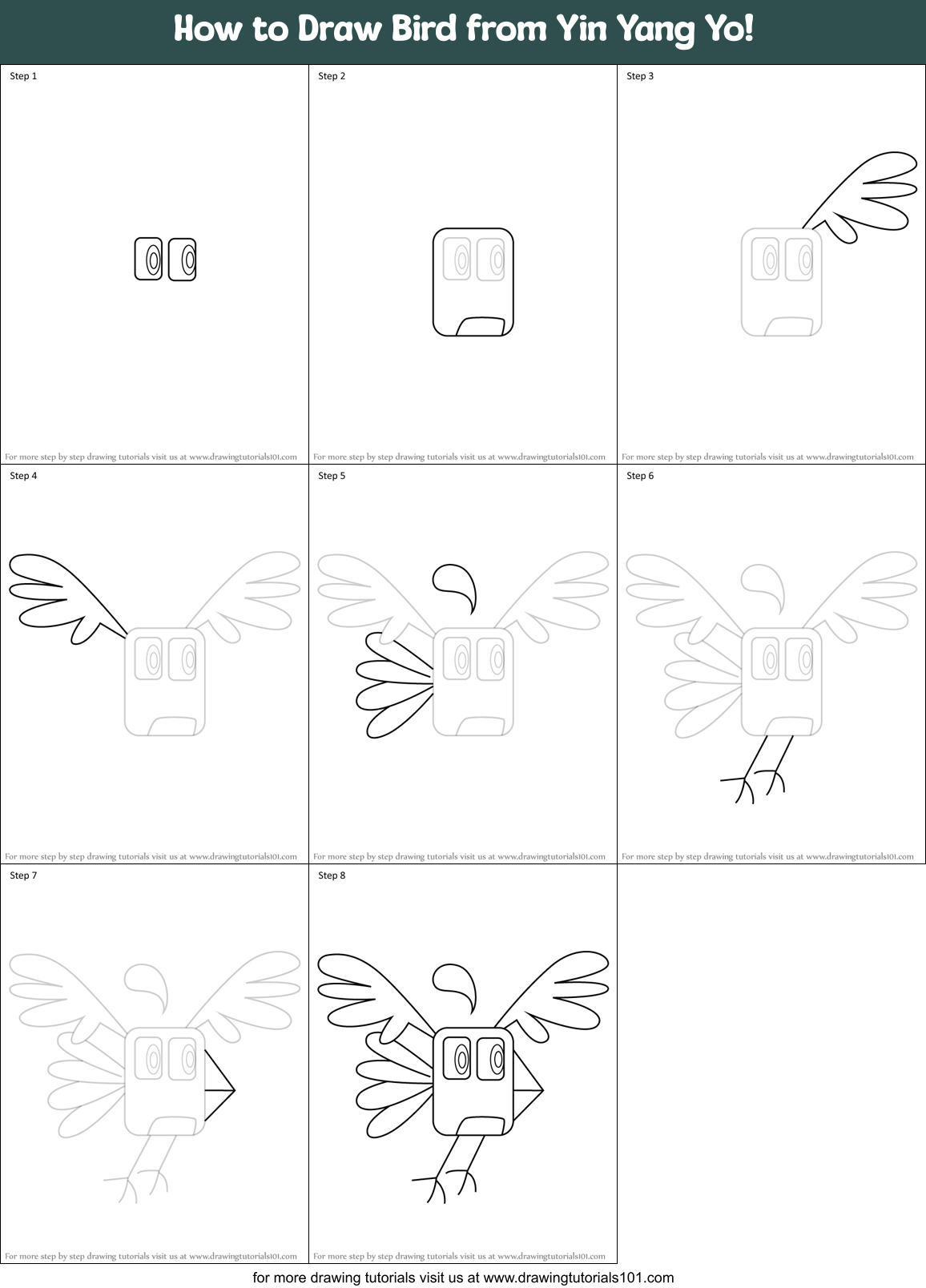 How to Draw Bird from Yin Yang Yo! Printable Step by Step