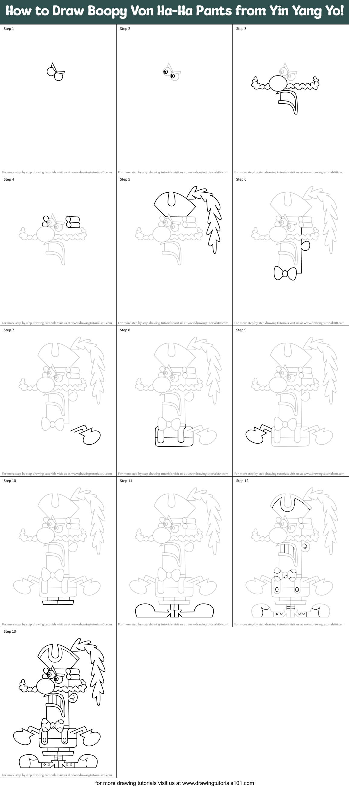 How to Draw Boopy Von Ha-Ha Pants from Yin Yang Yo! Printable Step by Step